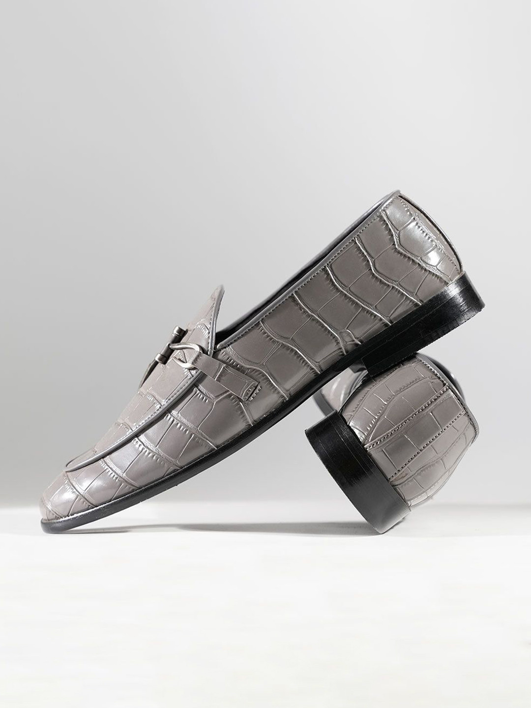 MONKSTORY Eclecta Croco Side Hook Slip Ons - Grey