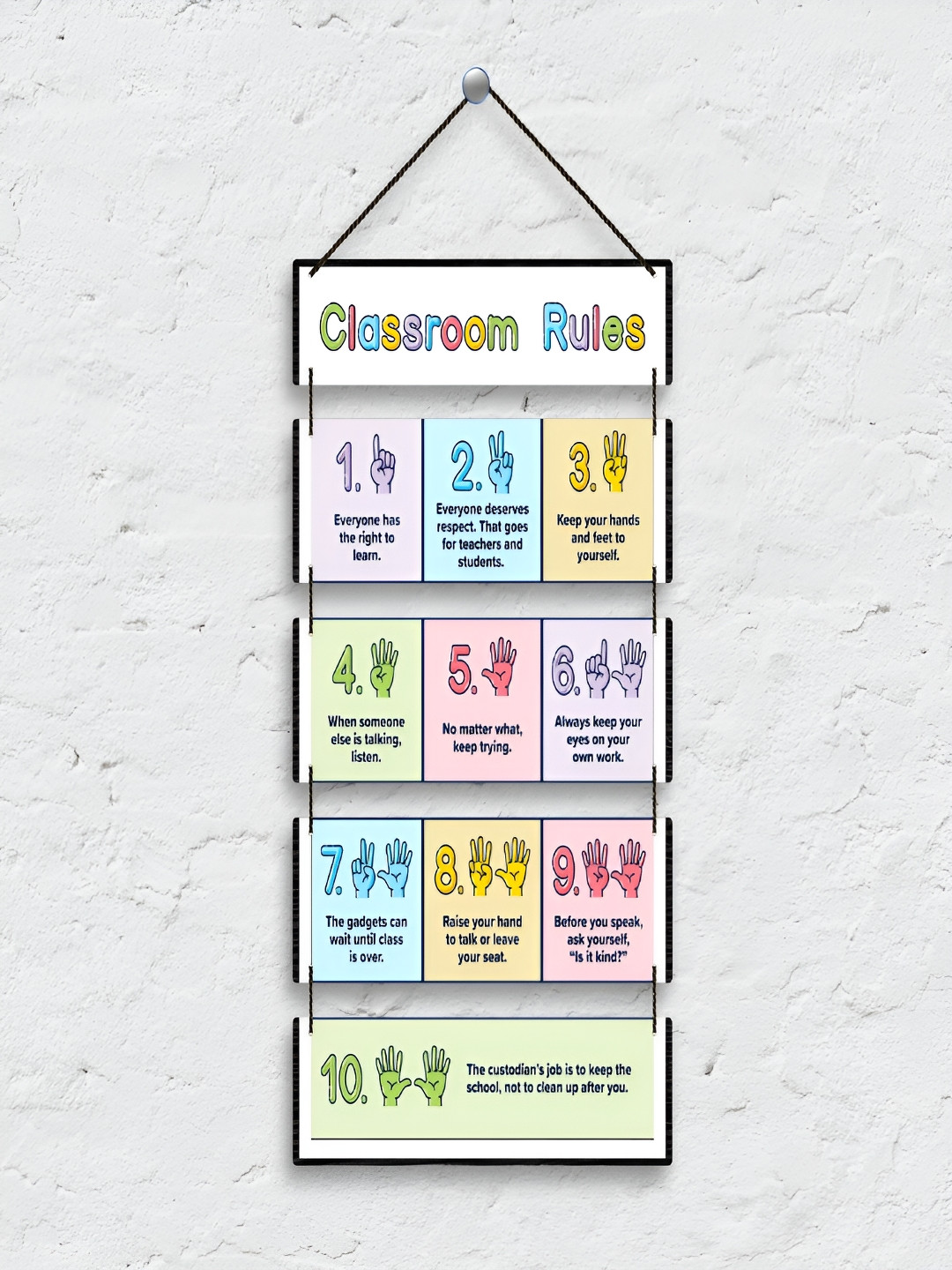 Home Delight Classroom Rules Wood Matte Hanging Hall Wall Hangings-20In