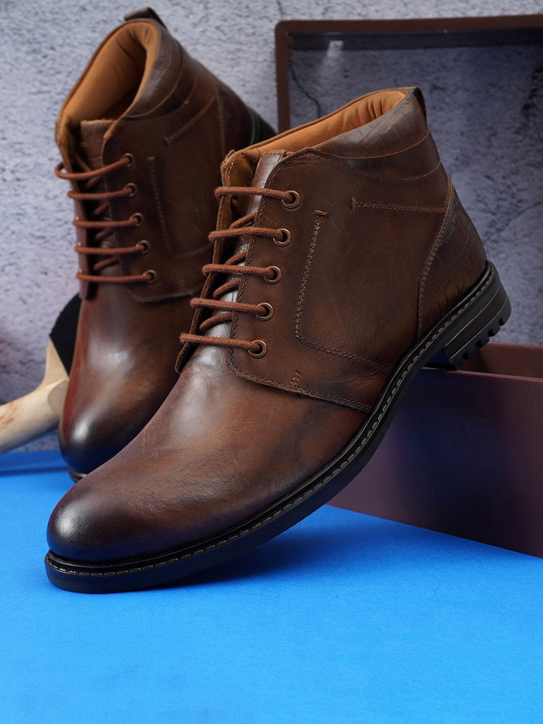 NICO NERINI Men Textured Lace Up Boots