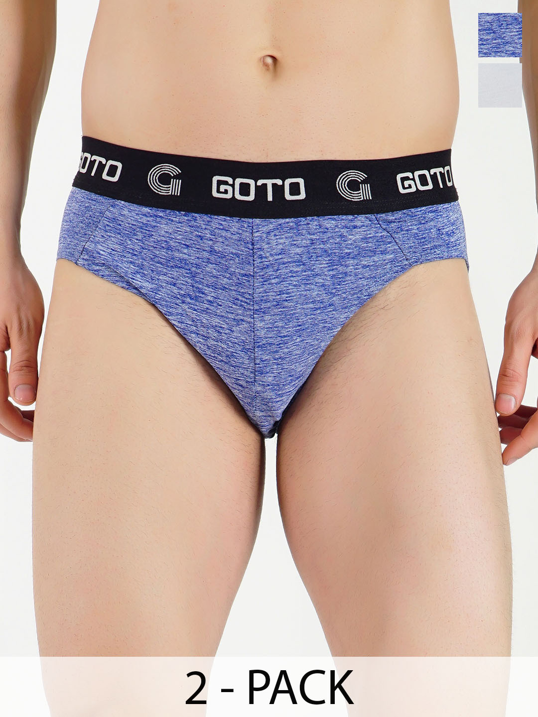 GOTO Men Pack Of 2 Mid-Rise Basic Briefs Melange lycra outer elastic AIR LGREY2Ps