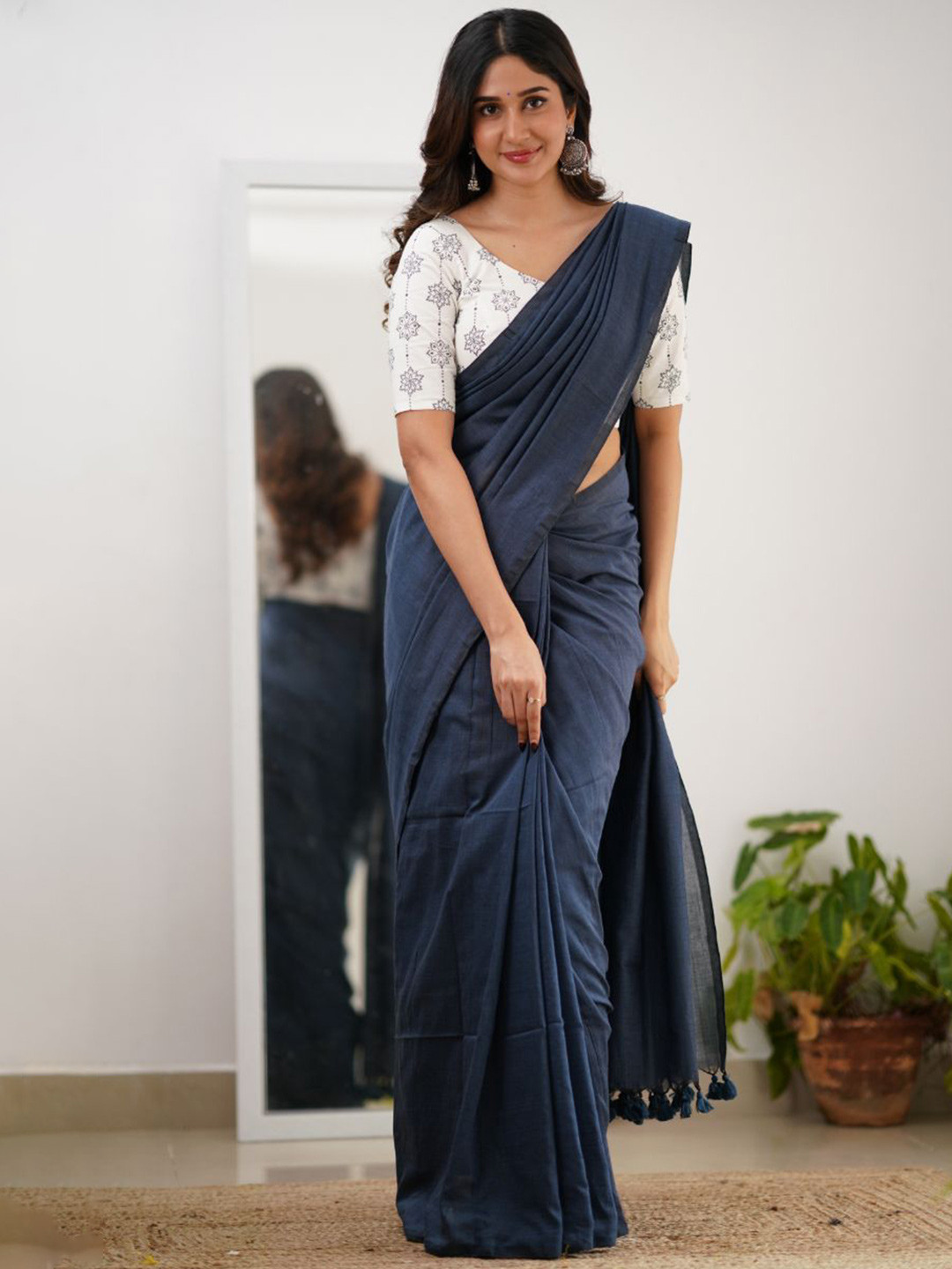 Sutisancha Grey Soft Cotton Saree with Designer Blouse
