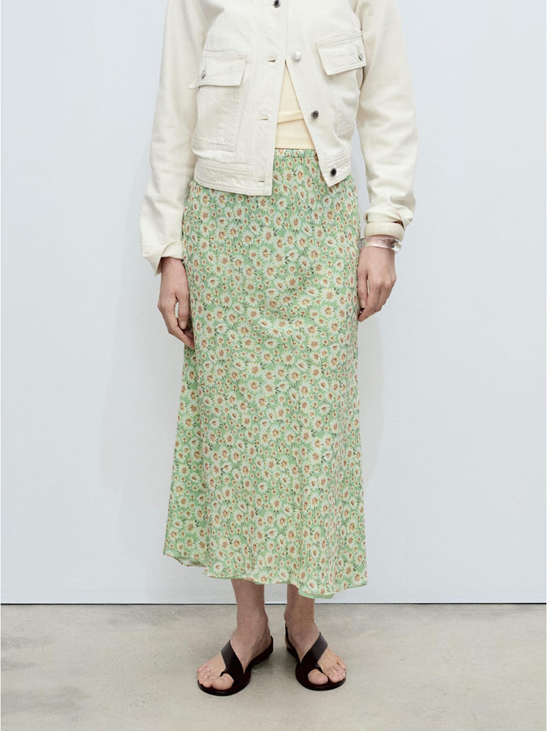 MANGO Floral Print Gauze Maxi Flared Skirt