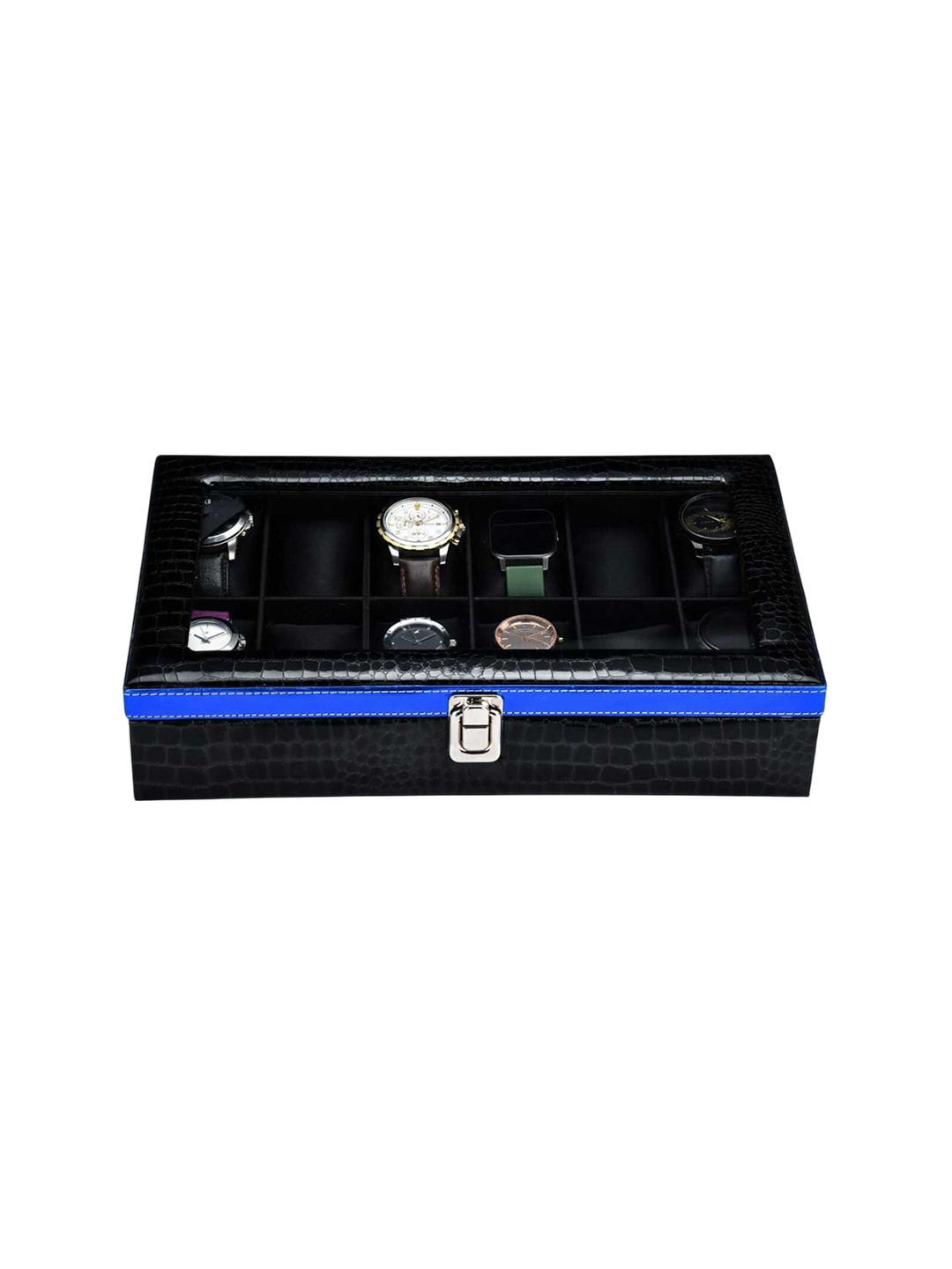 ZENWOOD Black And Blue 12 Slots Watch Organiser Box
