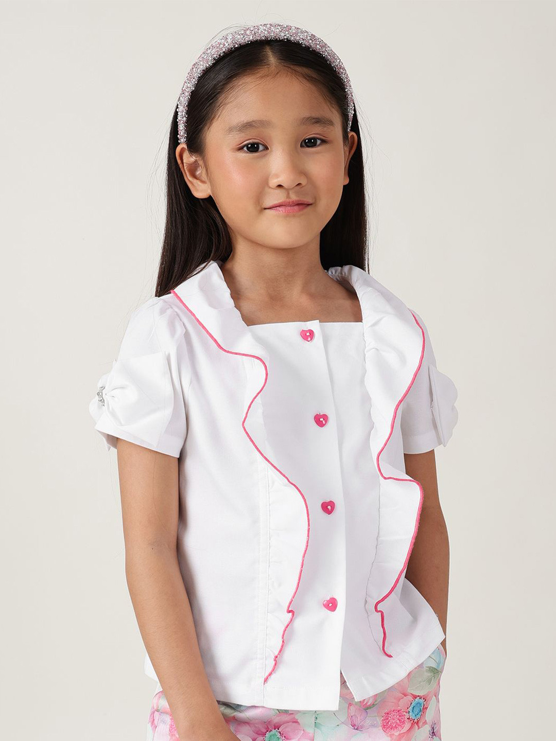 One Friday Girls Off White Regular Fit Short Sleeve Solid Tops