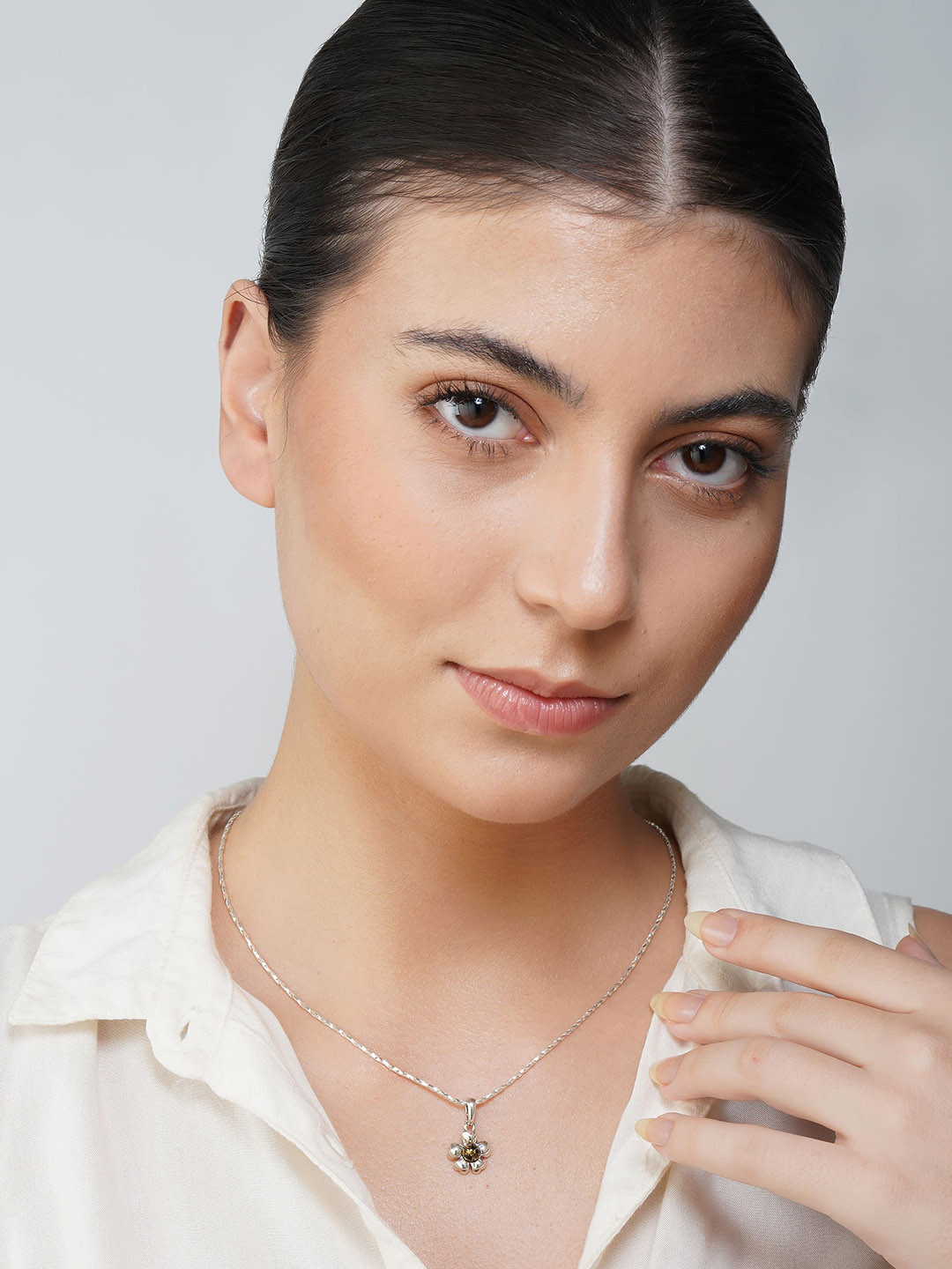 Asteri Shine On Sterling Silver Green European Amber Fluer Small Flower Pendant