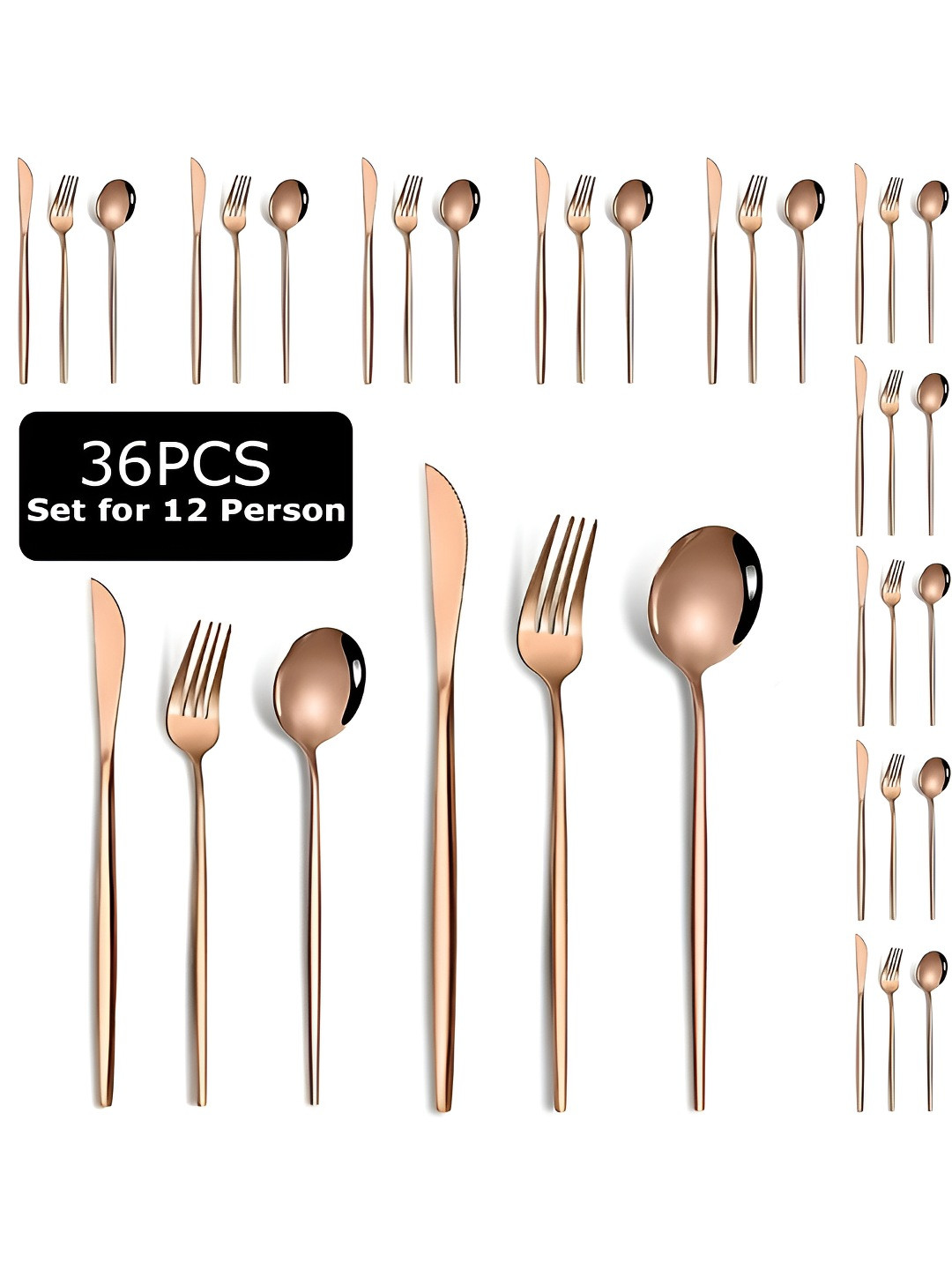 BonZeaL 36 Pieces Rose Gold Stainless Steel Cutlery Set