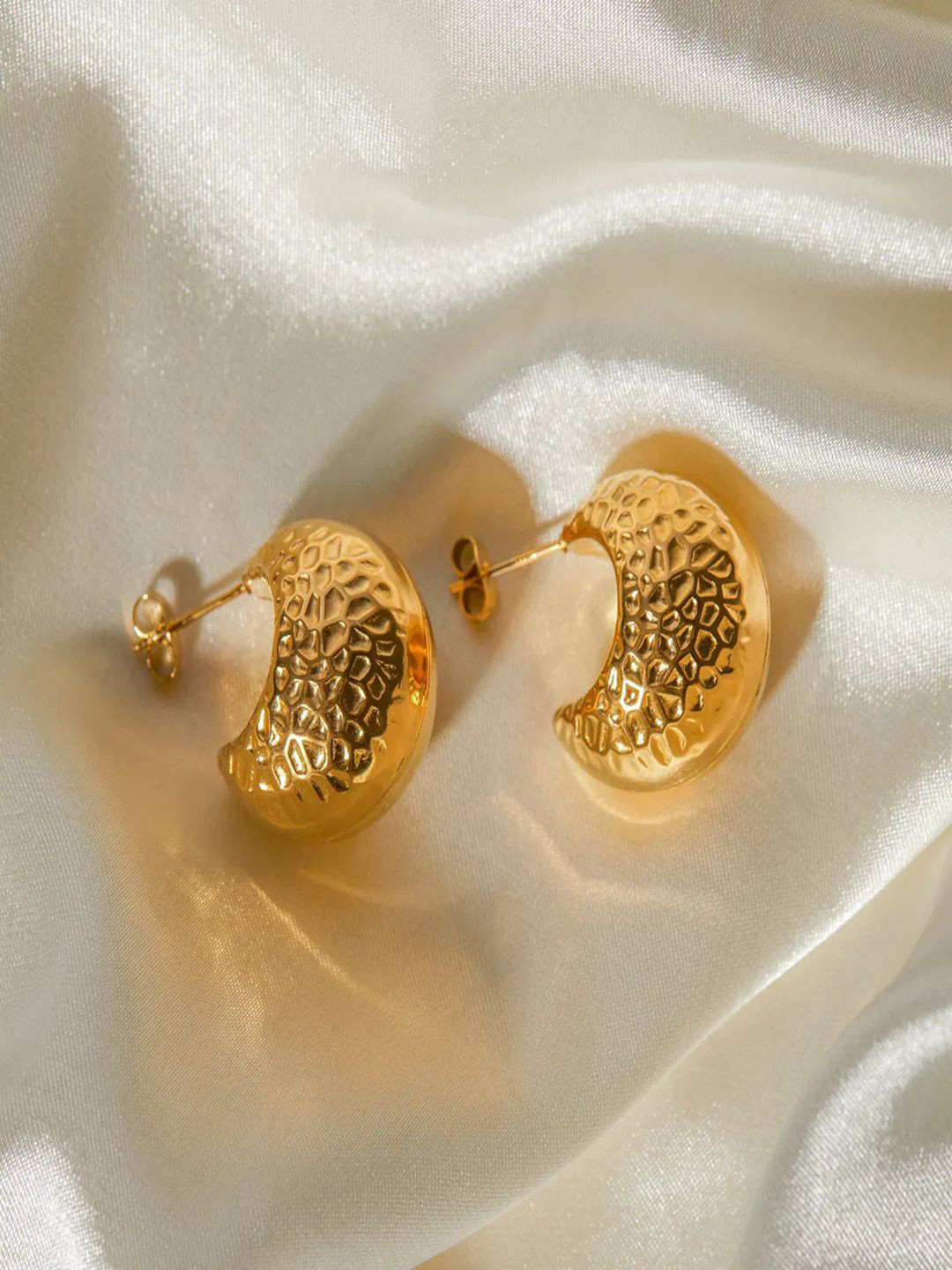 DIMPLERY Stainless Steel Gold-Plated Crescent Shaped Studs
