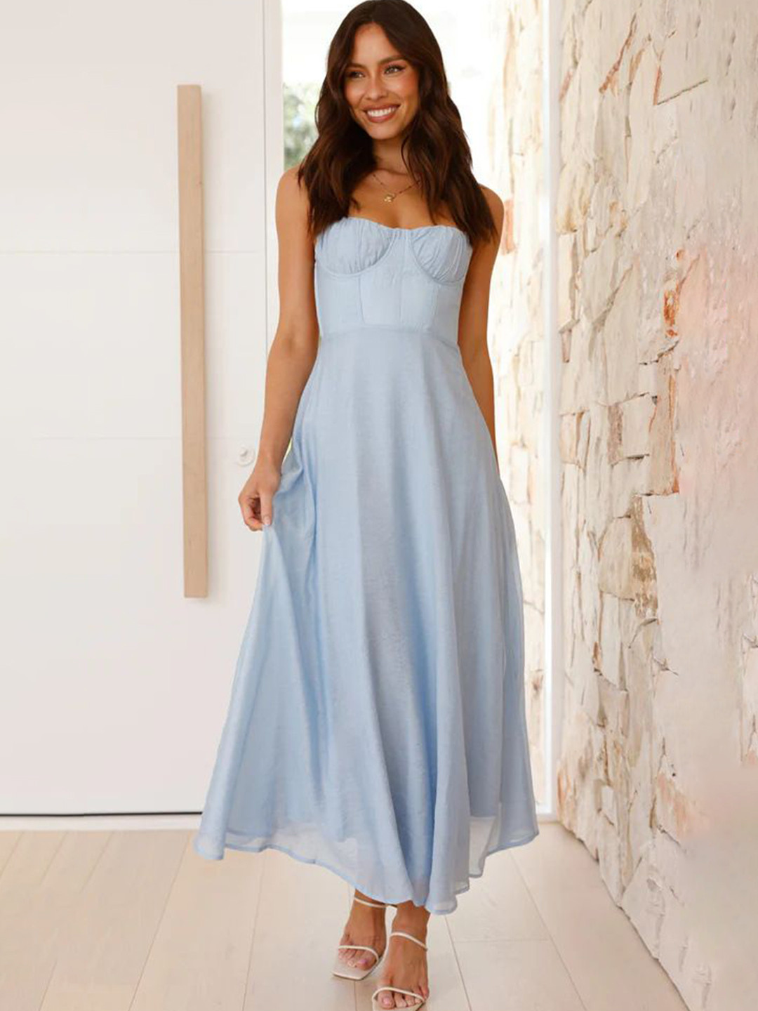 MIAKEE Women Shoulder Straps Maxi Backless Dress