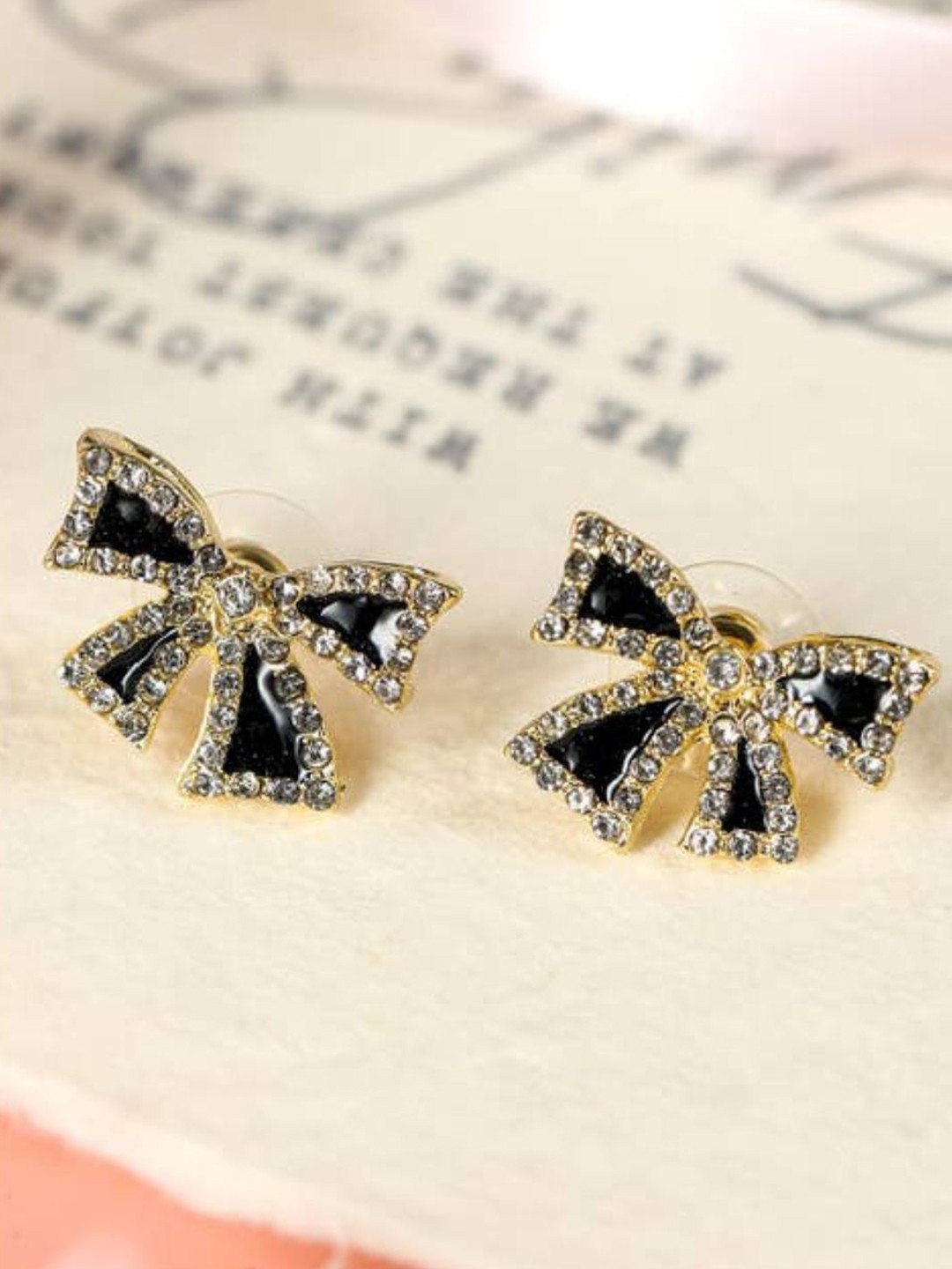 CareDone Gold-Plated Rhinestones Studded Bow Shaped Studs