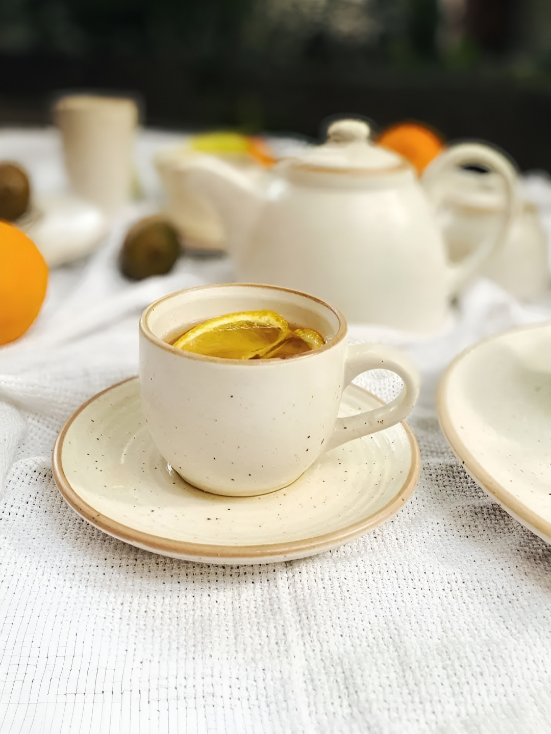AMALAFIEE CERAMICS Cream -Colored 4 Pieces Ceramic Tea Set
