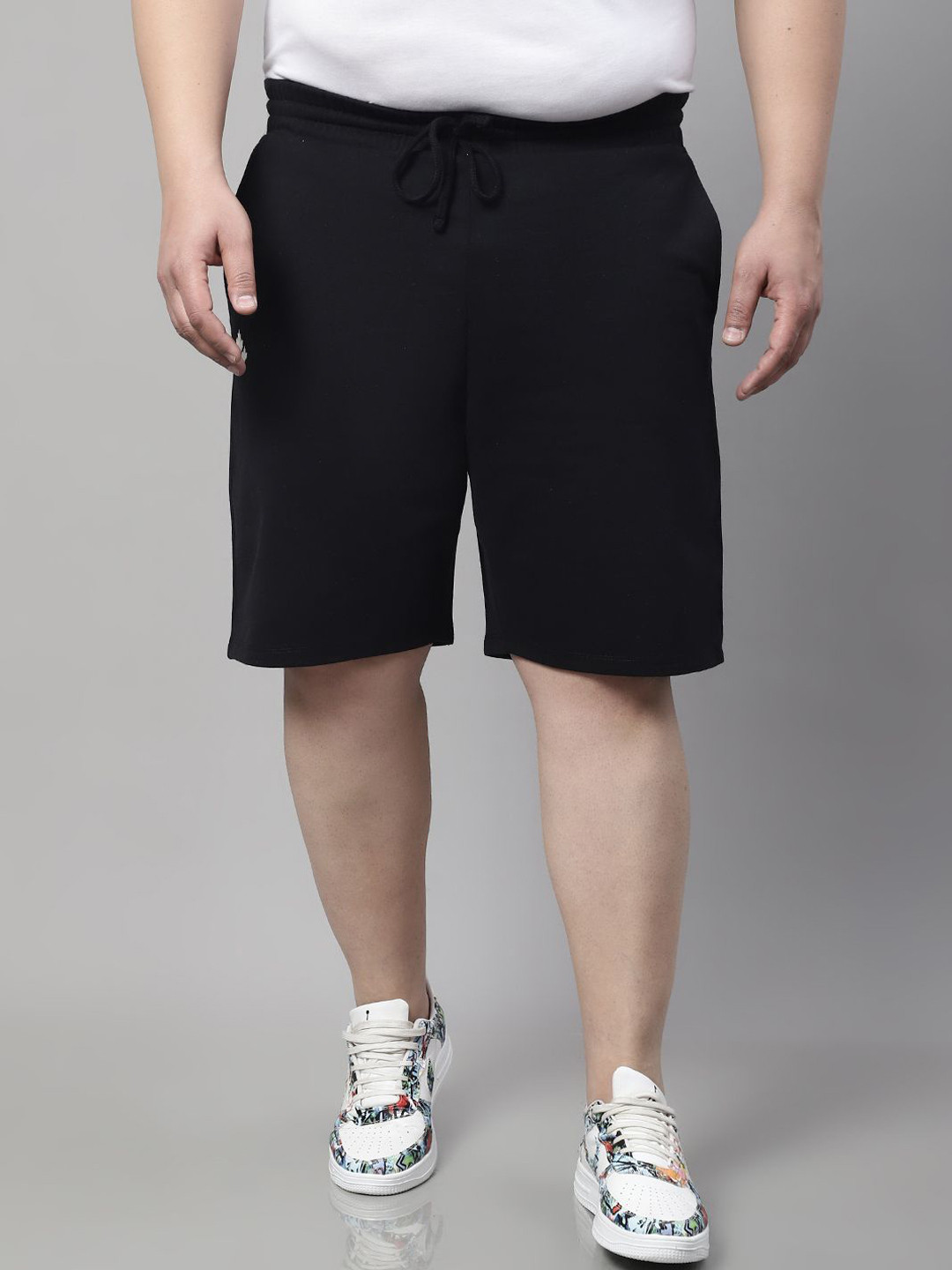 A AND K Men Solid Black Cotton Training or Gym Shorts