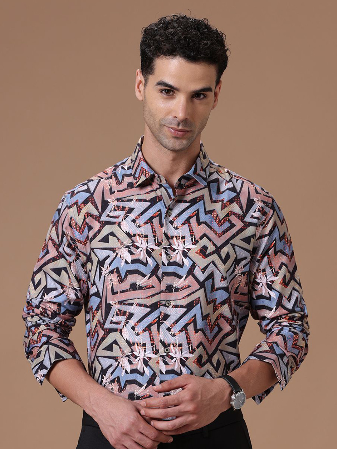 The Collection Men's Geometric Print Casual Long Sleeve Shirt