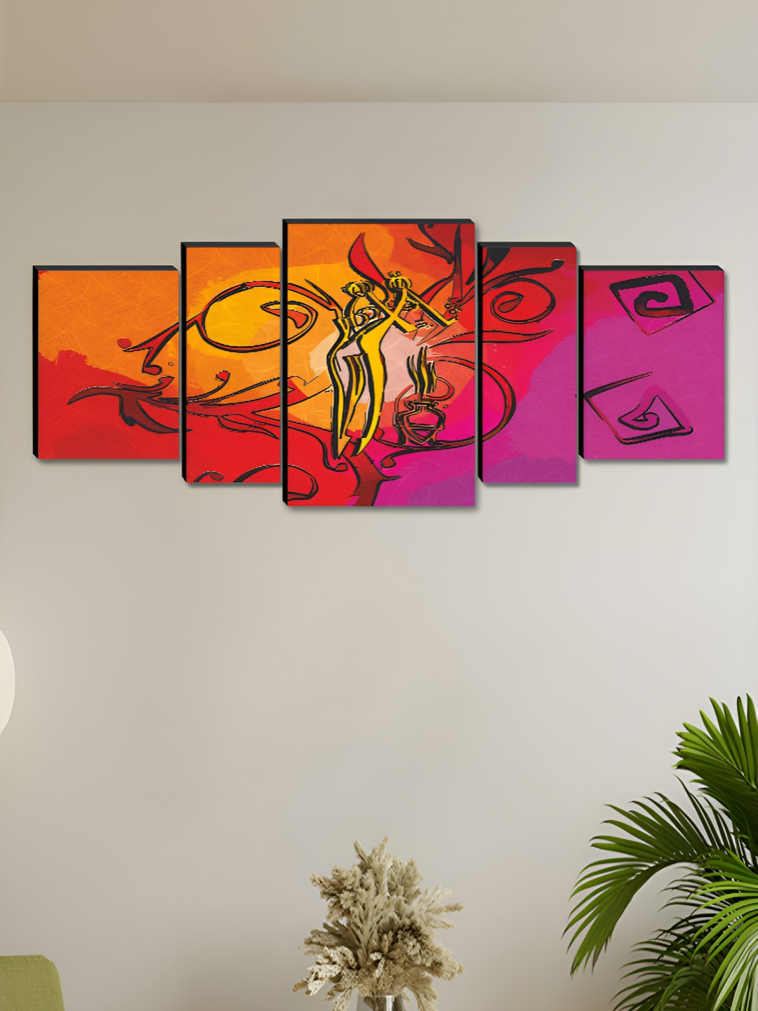 SAF Wood 5 Piece Wall Rectangle Paintings Wall Art - 42 x 18 In