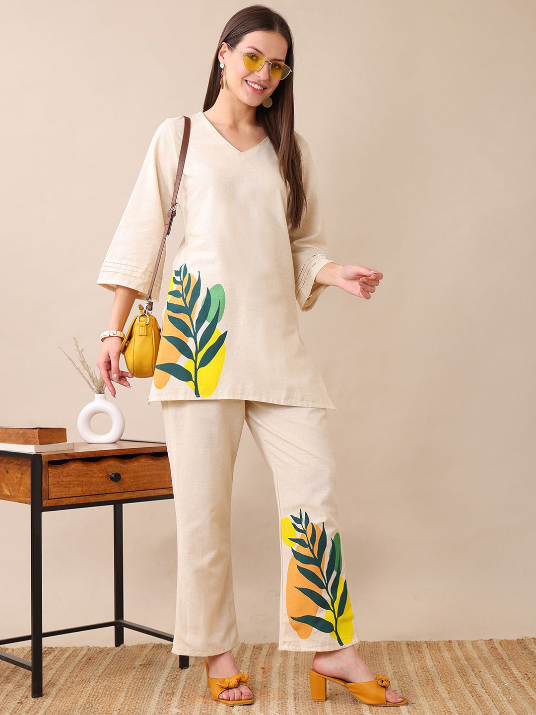 KALINI Printed V-Neck Tunic With Trouser