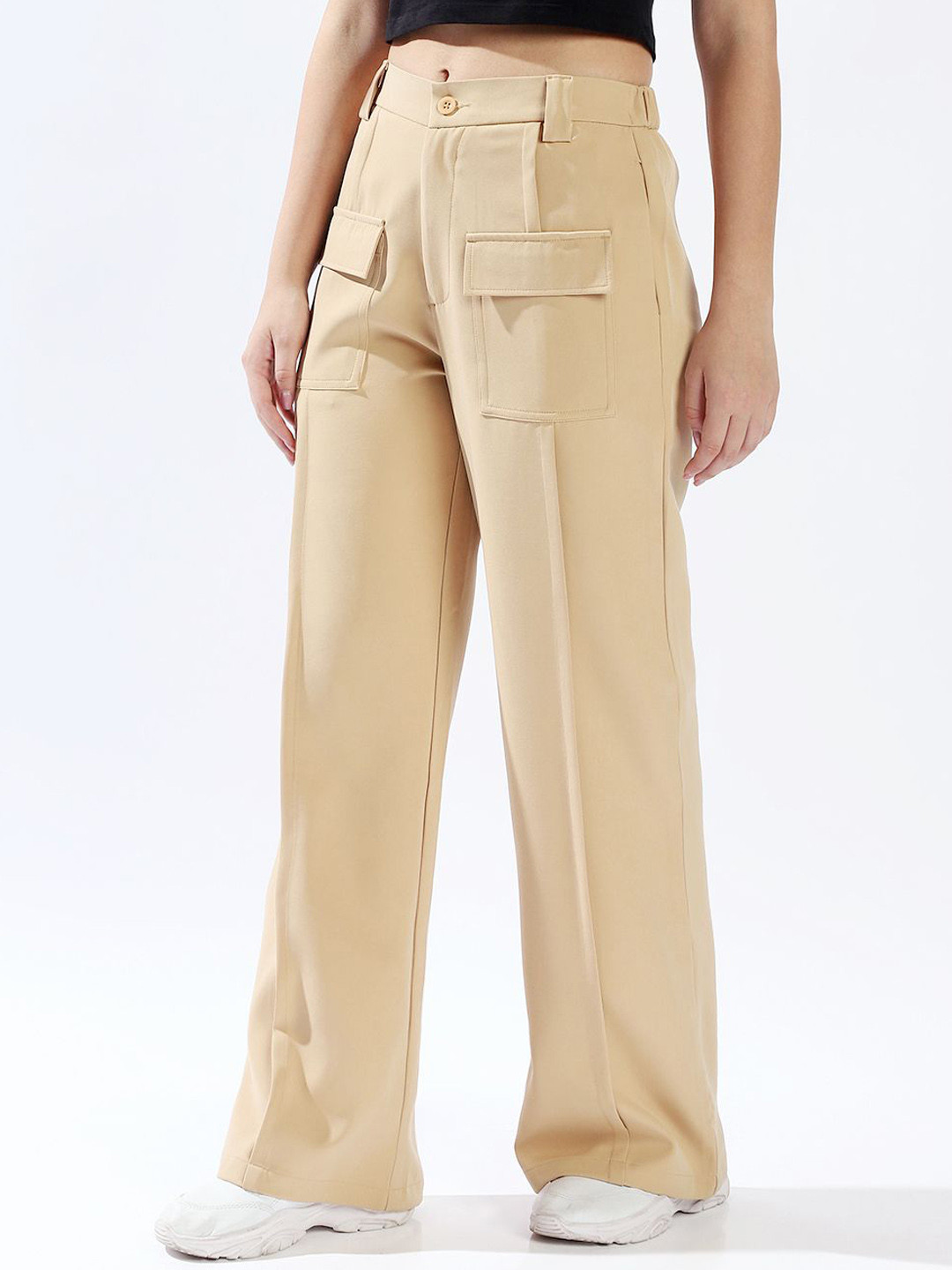 High Star Women Relaxed Loose Fit High-Rise Easy Wash Korean Trousers