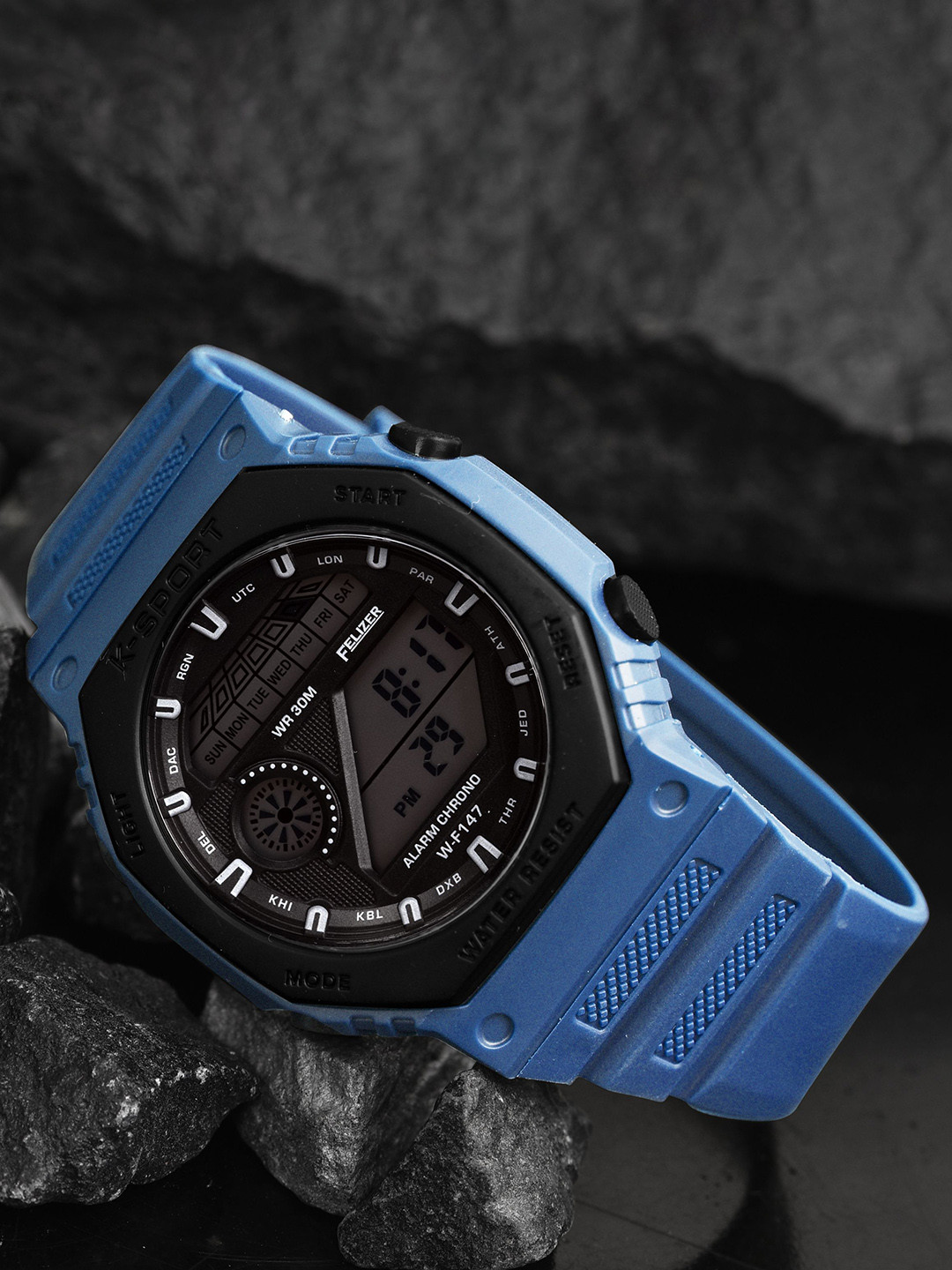 FELIZER Men Dial & Textured Straps Analogue and Digital Watch F147-LSKA-Blue