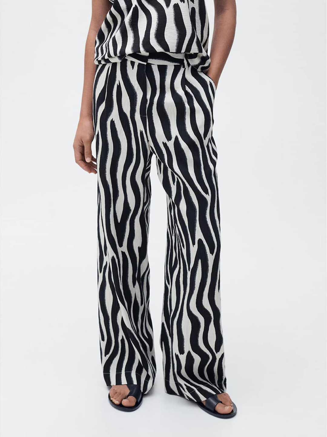 MANGO Women Zebra Print Straight Fit Trousers