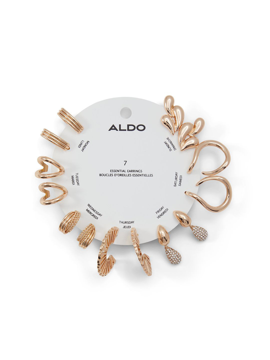 ALDO Set Of 7 Gold Plated Rhinestone Studded Contemporary Half Hoop Earrings