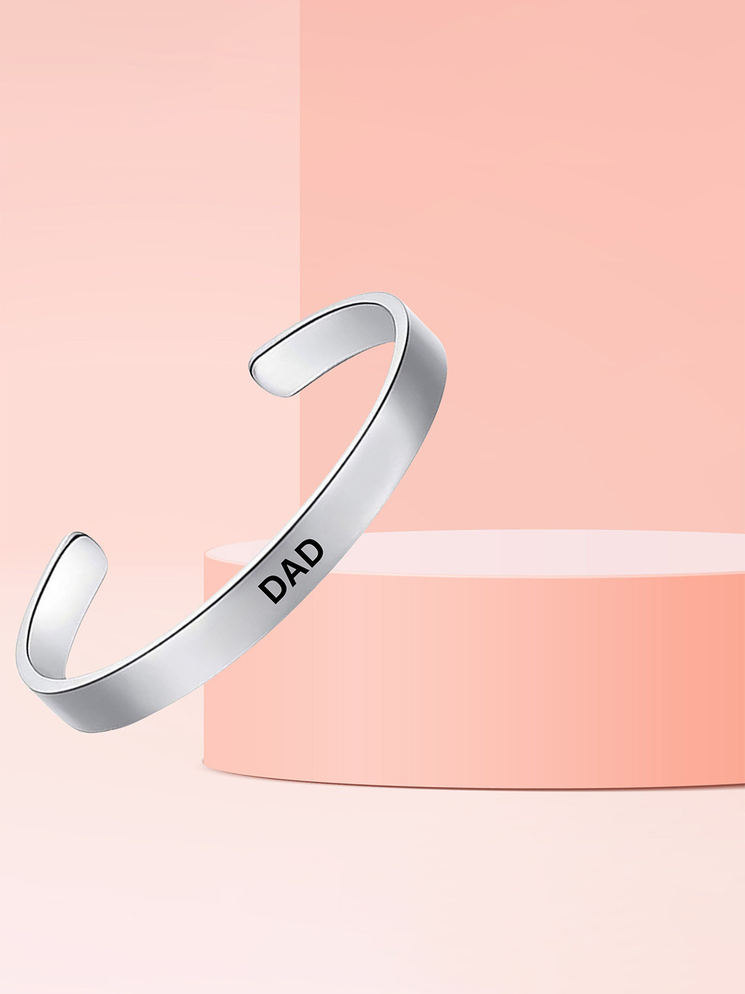 M Men Style Men Stainless Steel Silver-Plated Dad Mom Memorial Sympathy Kada Bracelet