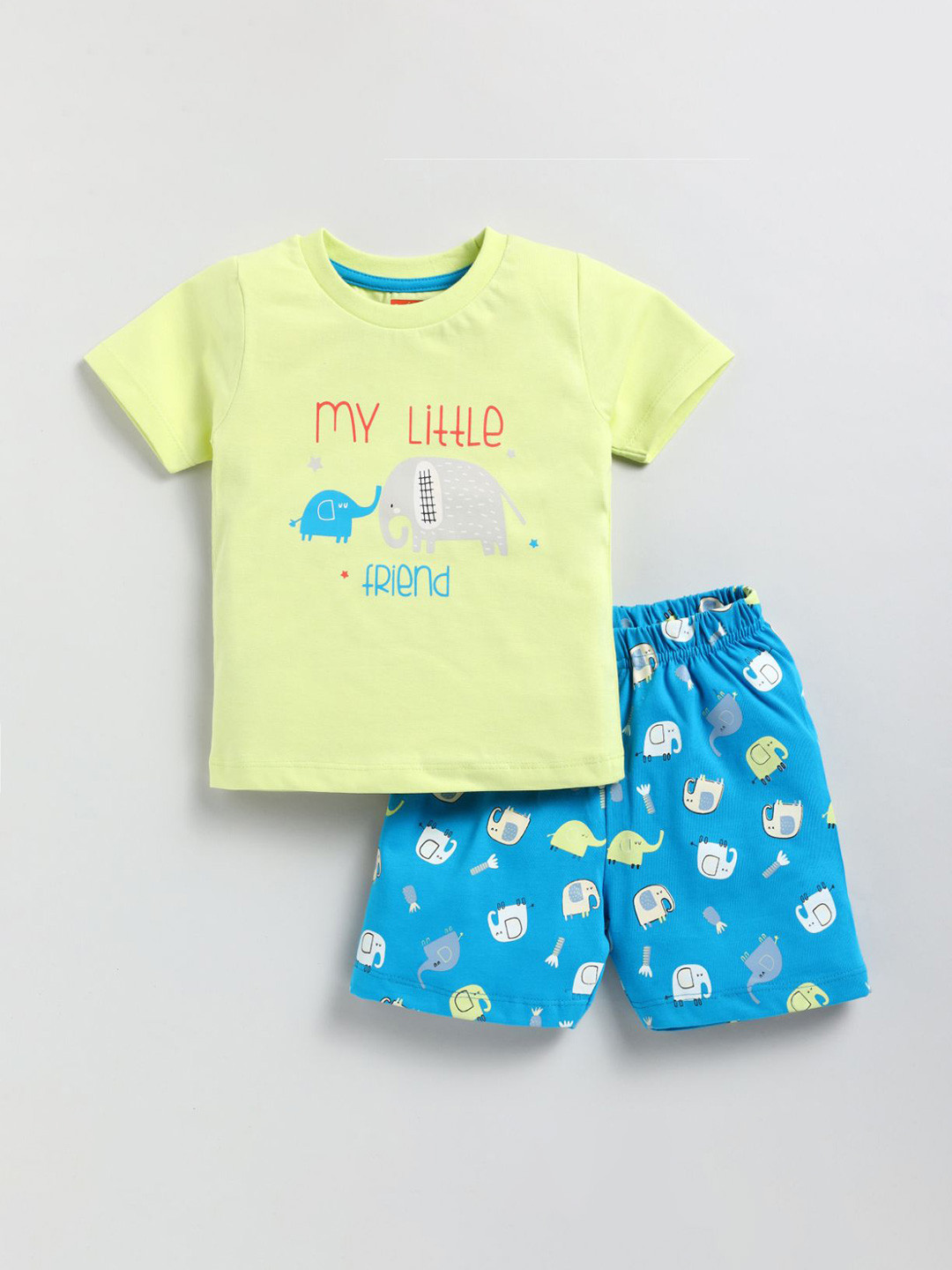 SNUGGLY MONKEY Boys Animal Graphic Printed Round Neck Pure Cotton T-Shirt With Shorts