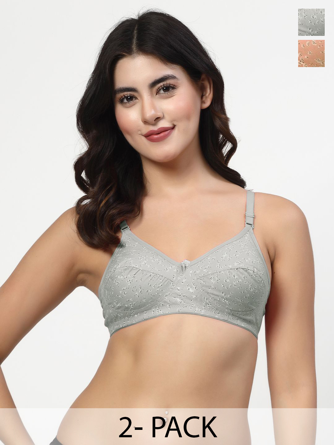 LILY Imhsar Pack Of 2 Floral Printed Non Padded Full Cut and Sew Coverage Bra