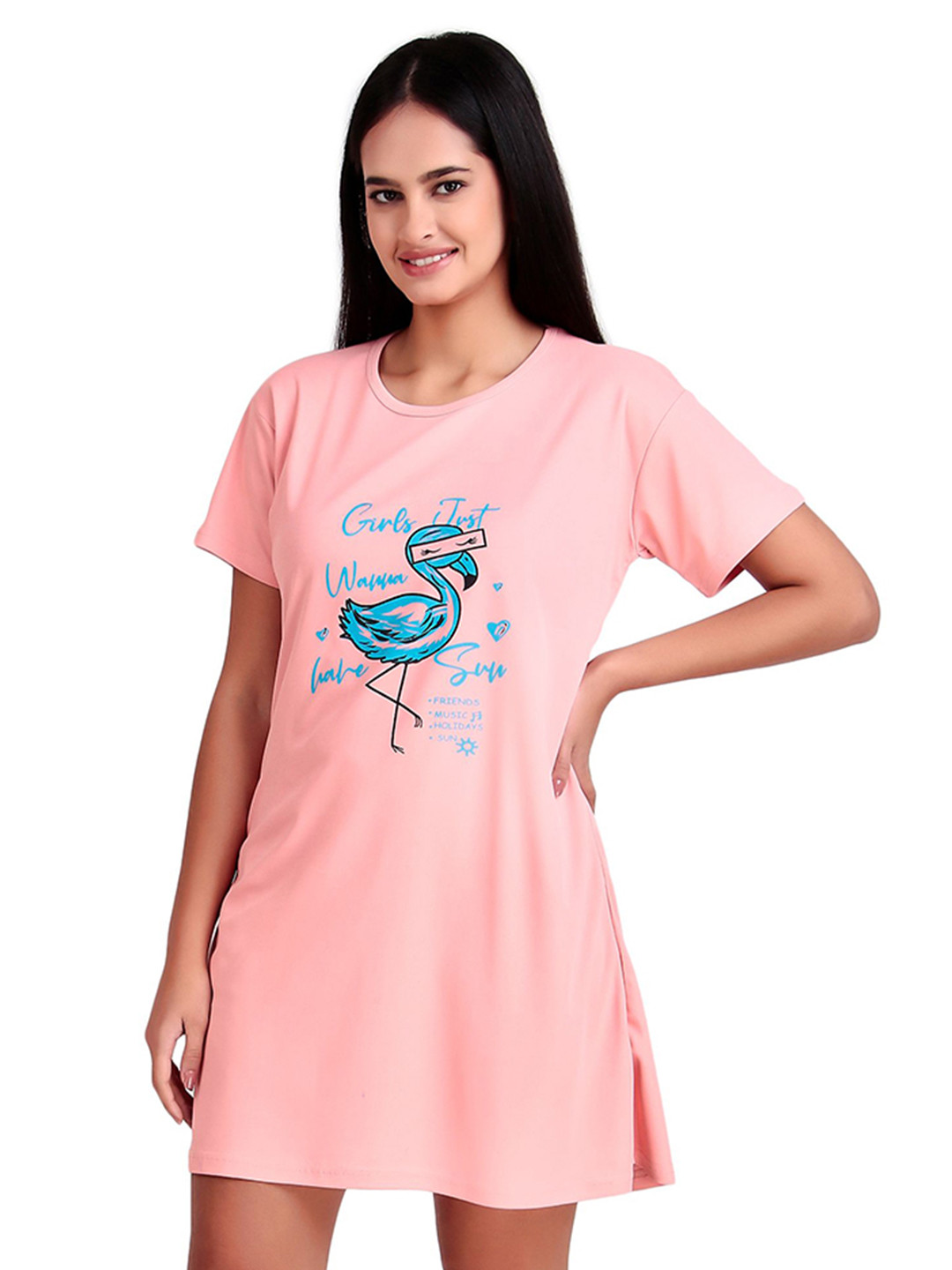 OVIDA Women Printed T-shirt Nightdress