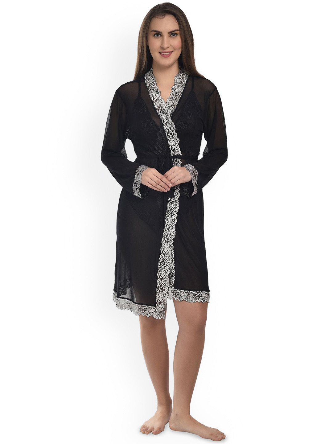 new blue eyes Women Set Of 3 Sheer Lace Baby Doll With Robe