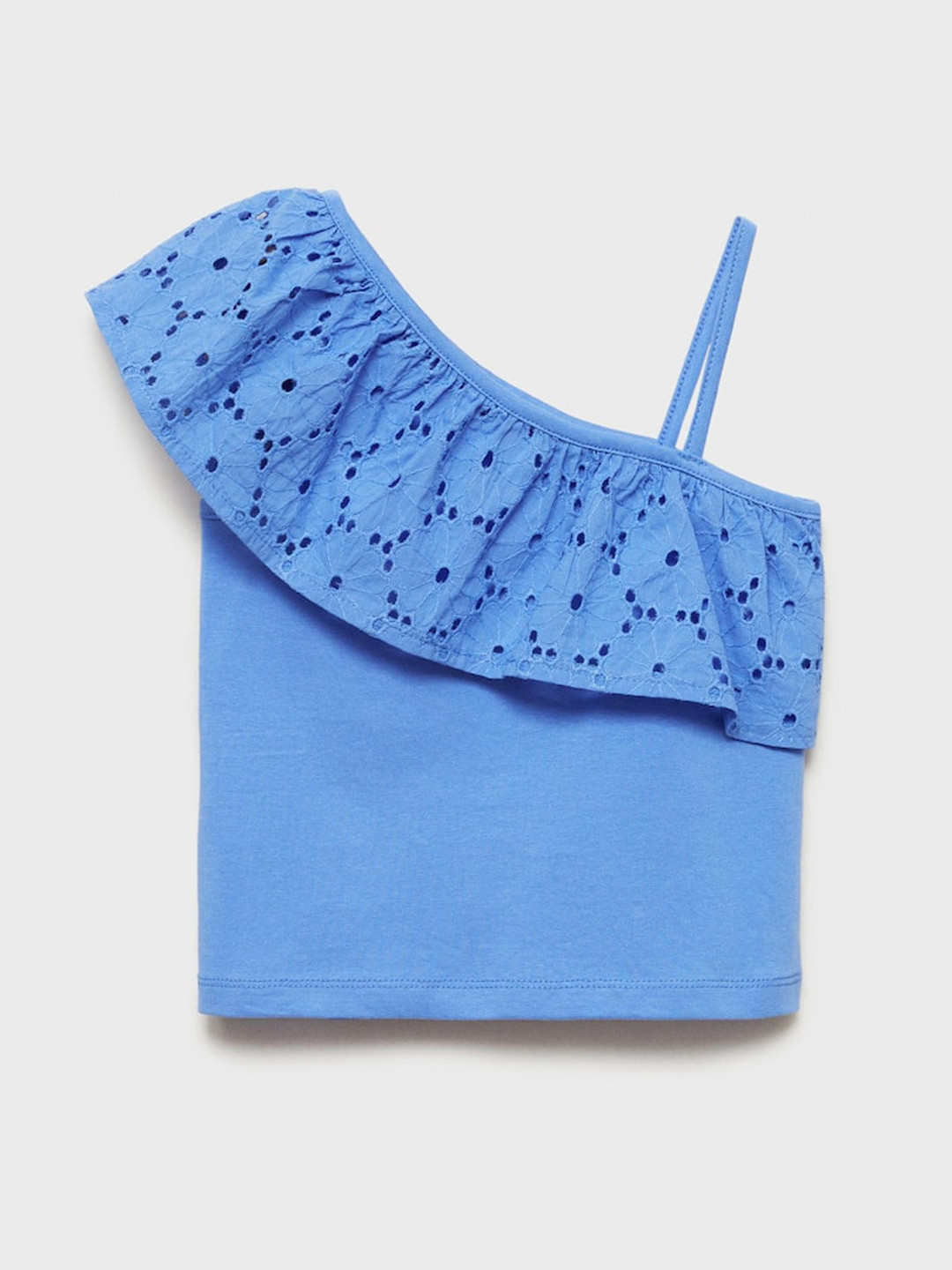 Mango Kids Girls One Shoulder Flutter Sleeve Cotton Top