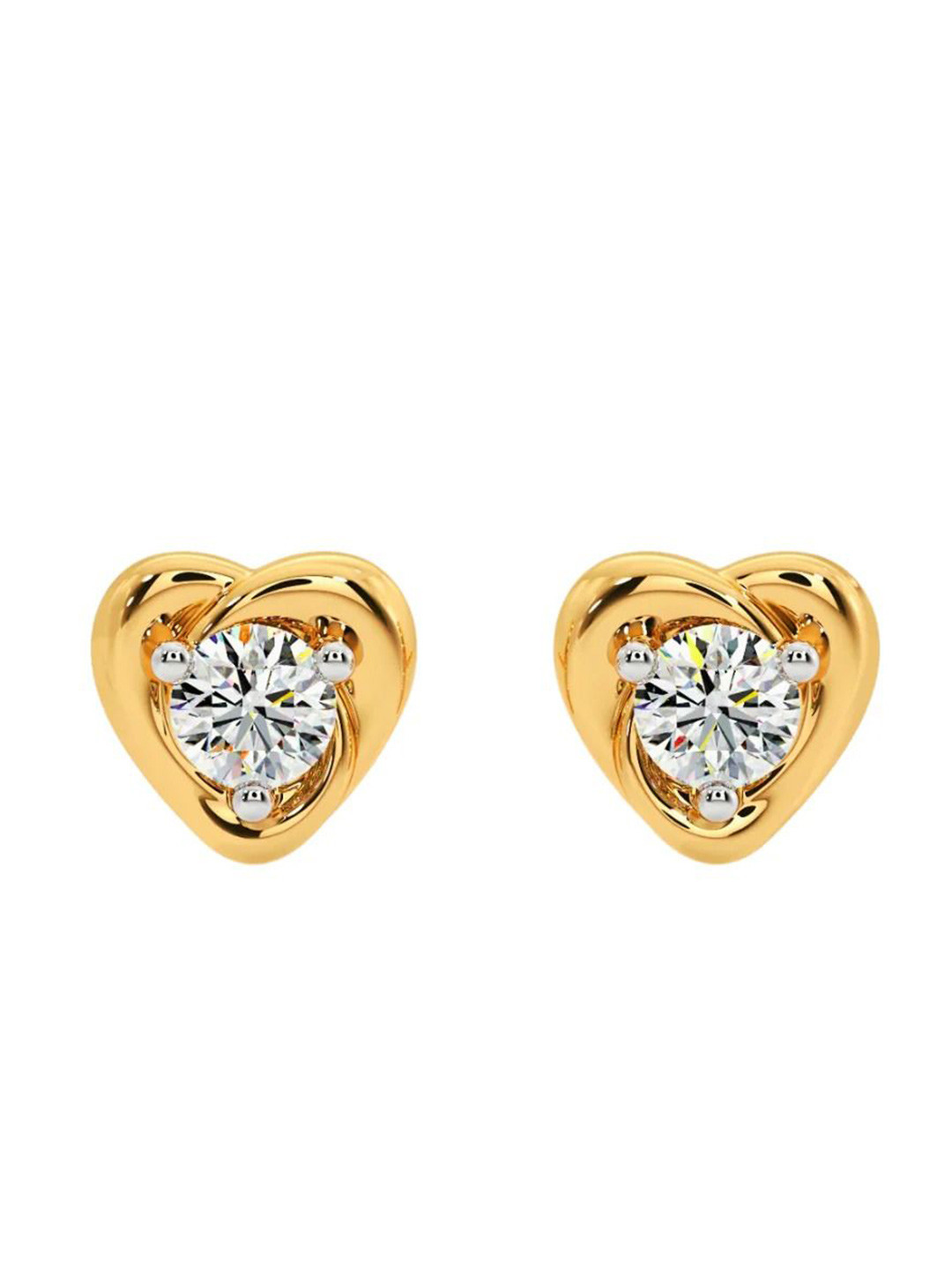 One Carat Sterling Silver 14k Gold Plated Solitaire Studded Heart Shaped Studs