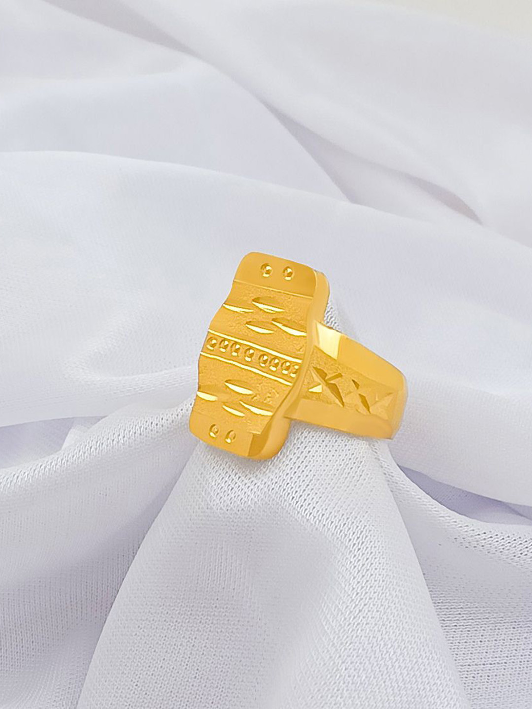 Saizen Gold-Plated Intricate Textured Adjustable Finger Ring