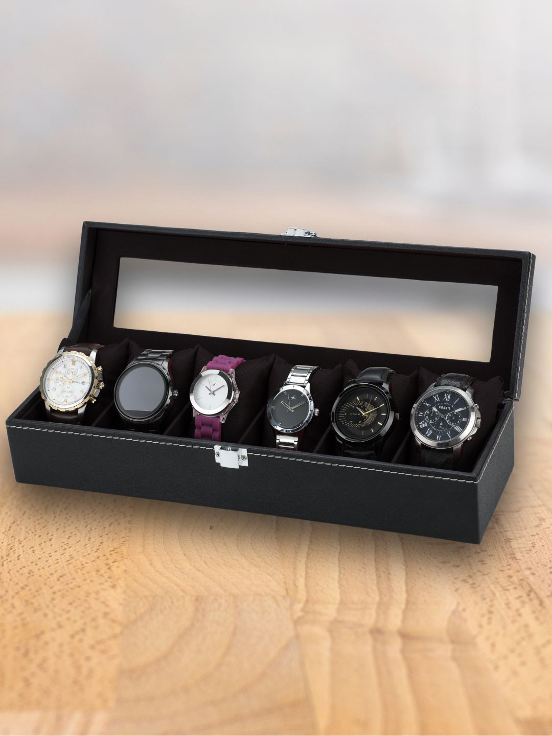 ZENWOOD Black 6 Slots Watch Organiser Box