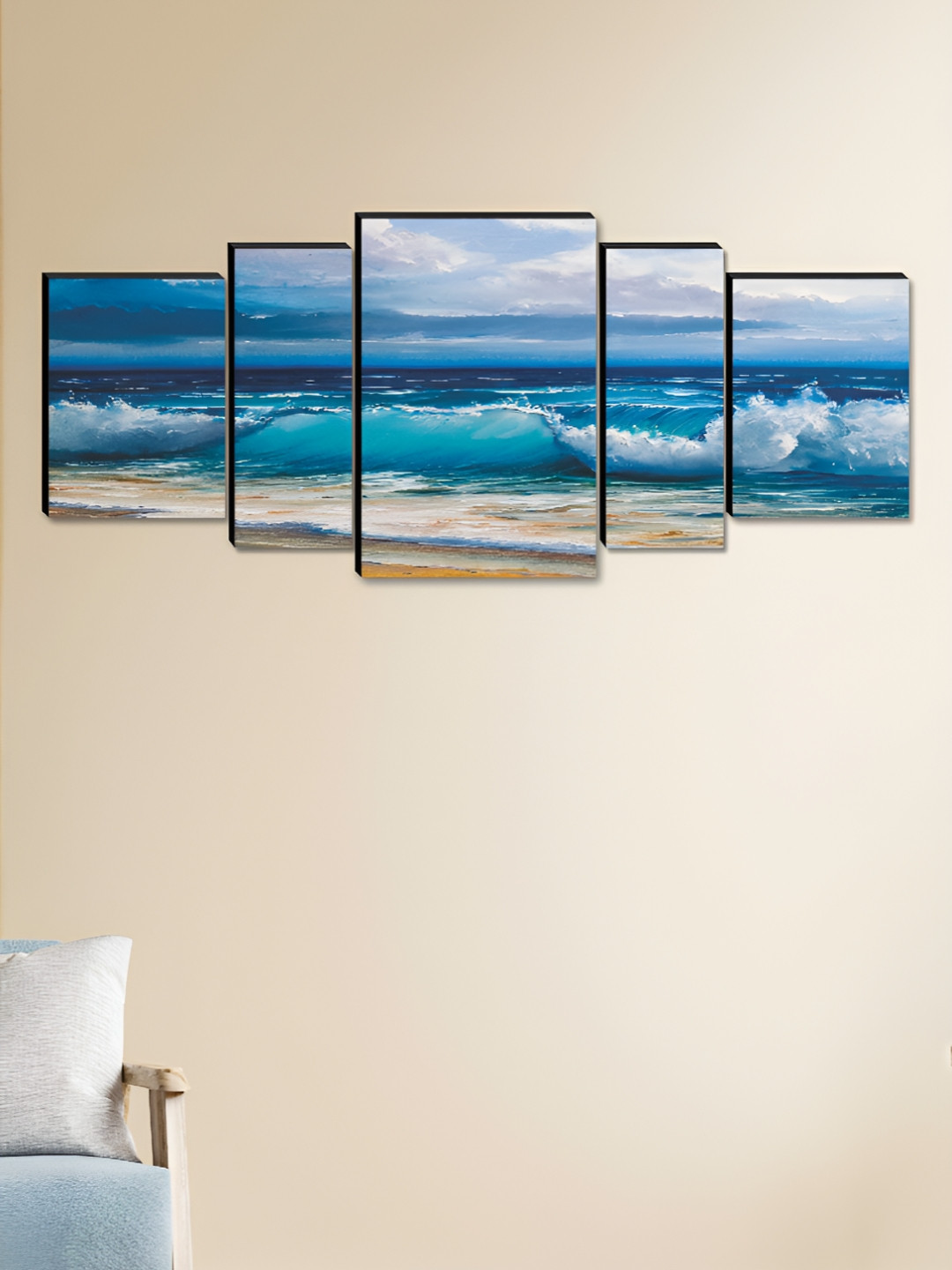 SAF Wood 5 Piece Wall Rectangle Paintings Wall Art --`8 x 41In