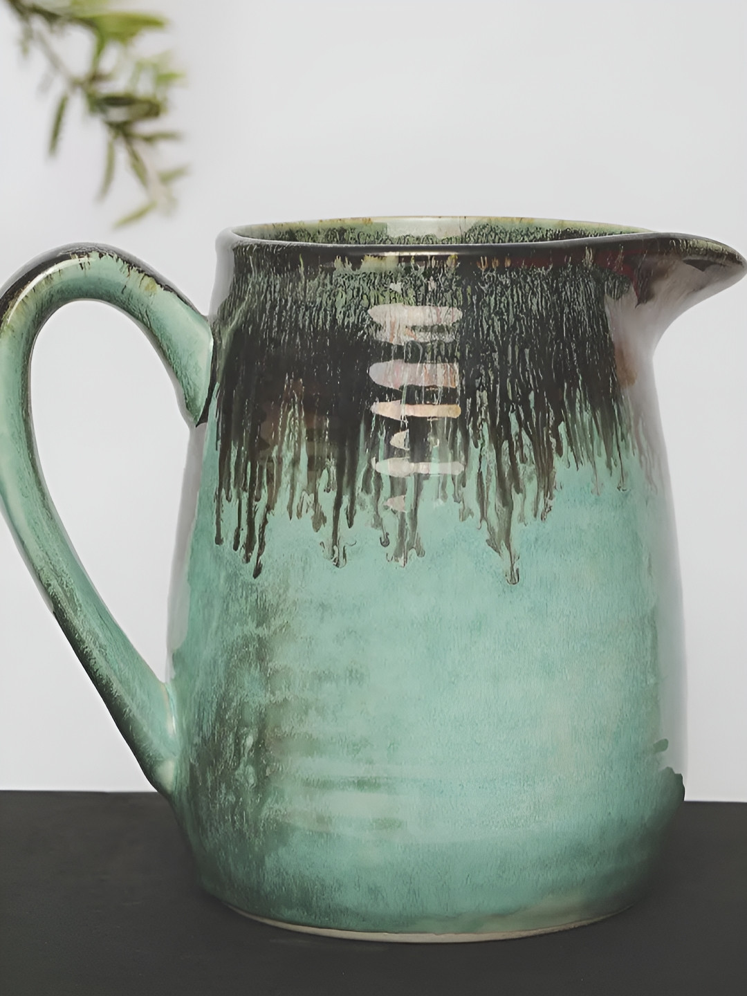 AMALAFIEE CERAMICS Green Printed Ceramic Water Jugs