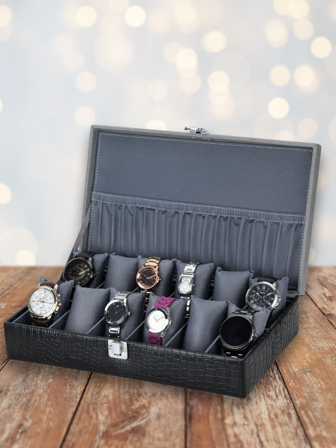ZENWOOD Black And Grey 12 Slots Watch Organiser Box