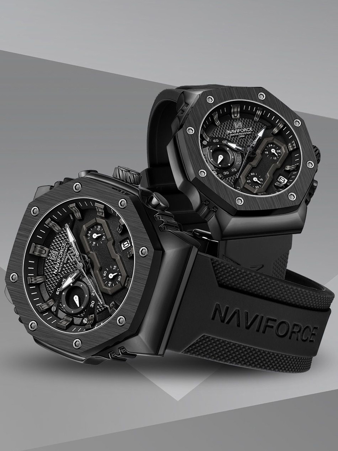 Naviforce Unisex Patterned Dial & Textured Straps Analogue Watch NF8035_B GY B_COUPLE