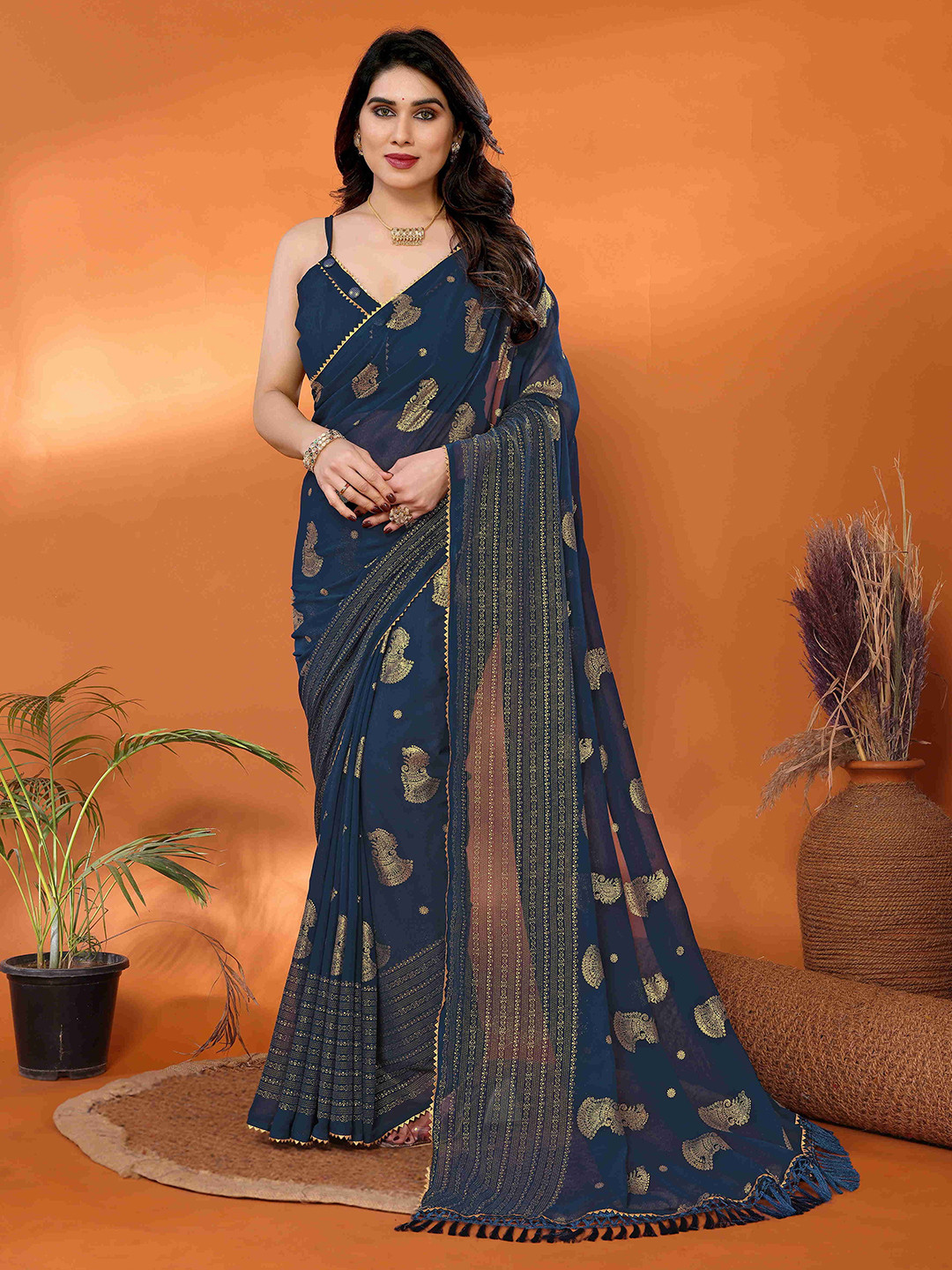 VISHNU CREATIONS Ethnic Motifs Gotta Patti Saree
