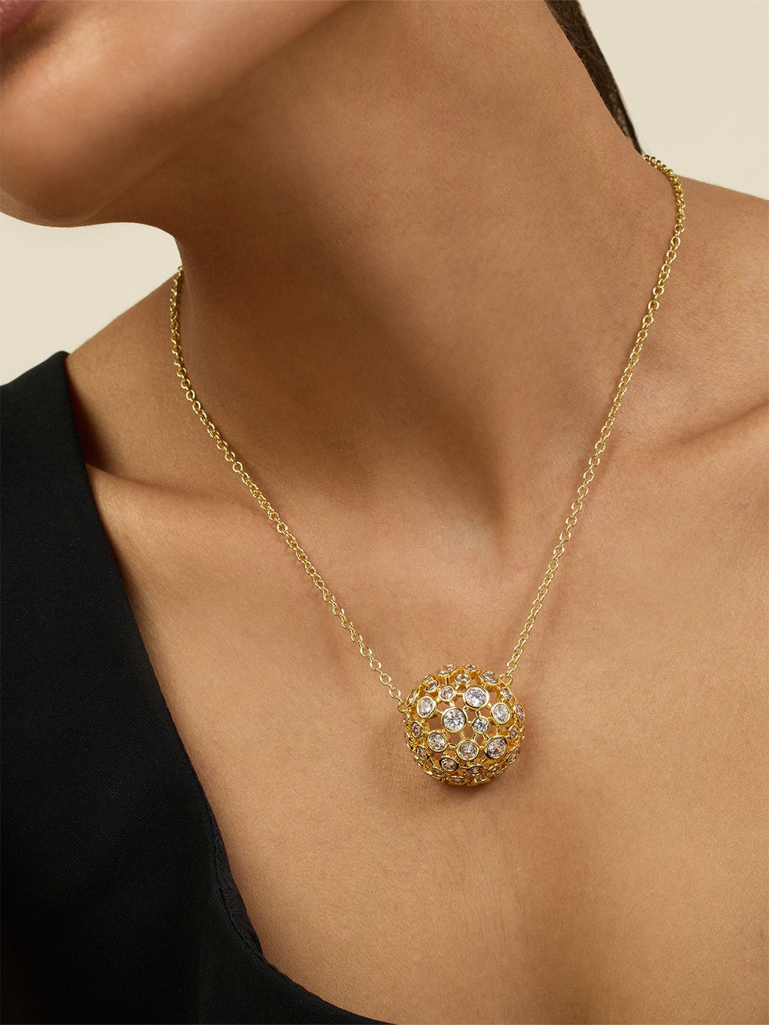 Isharya 18K Gold-Plated Crystal Studded Ball Pendant Chain