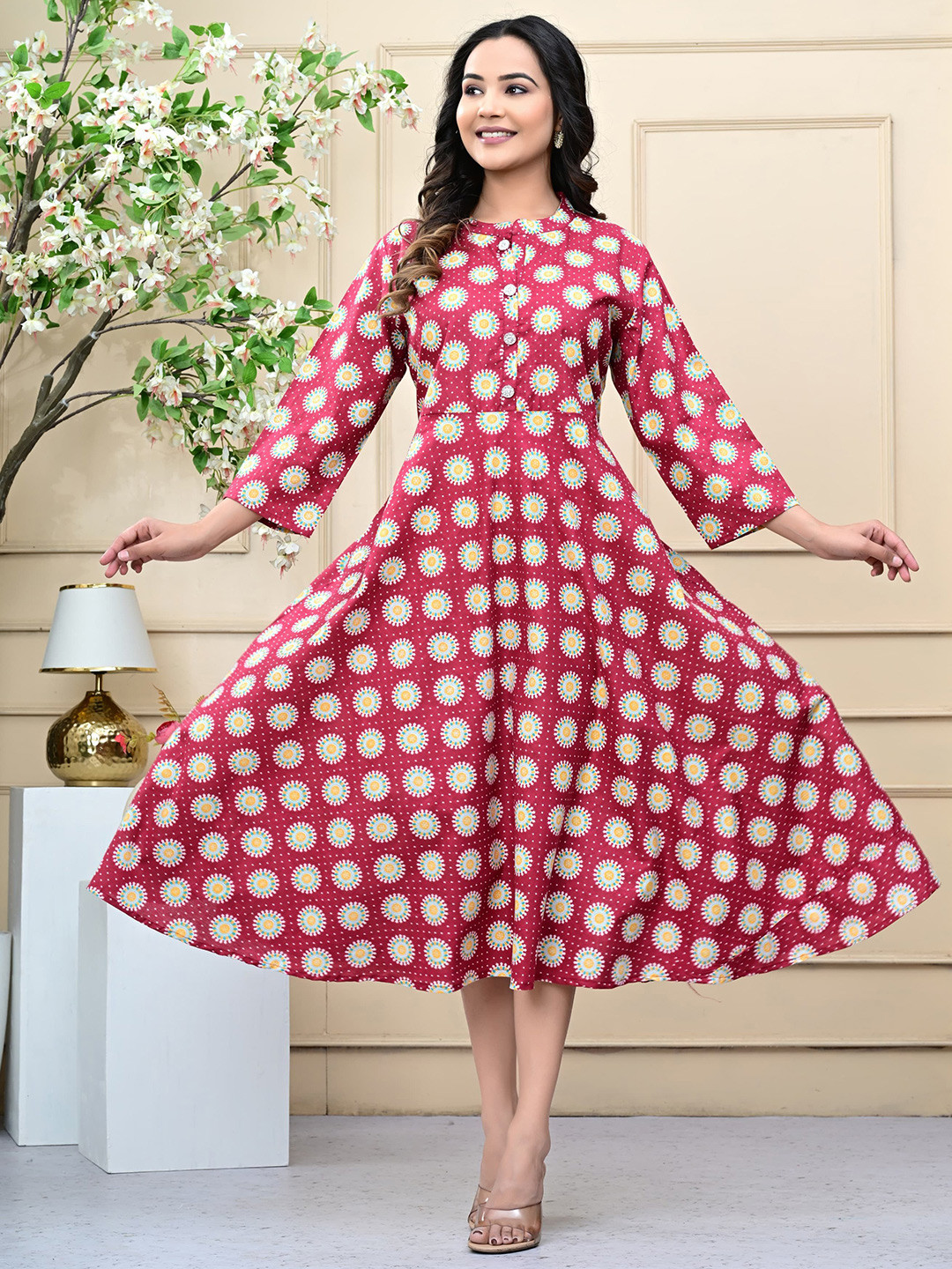 Arudhi Cotton Ethnic Motifs Printed Midi Dress