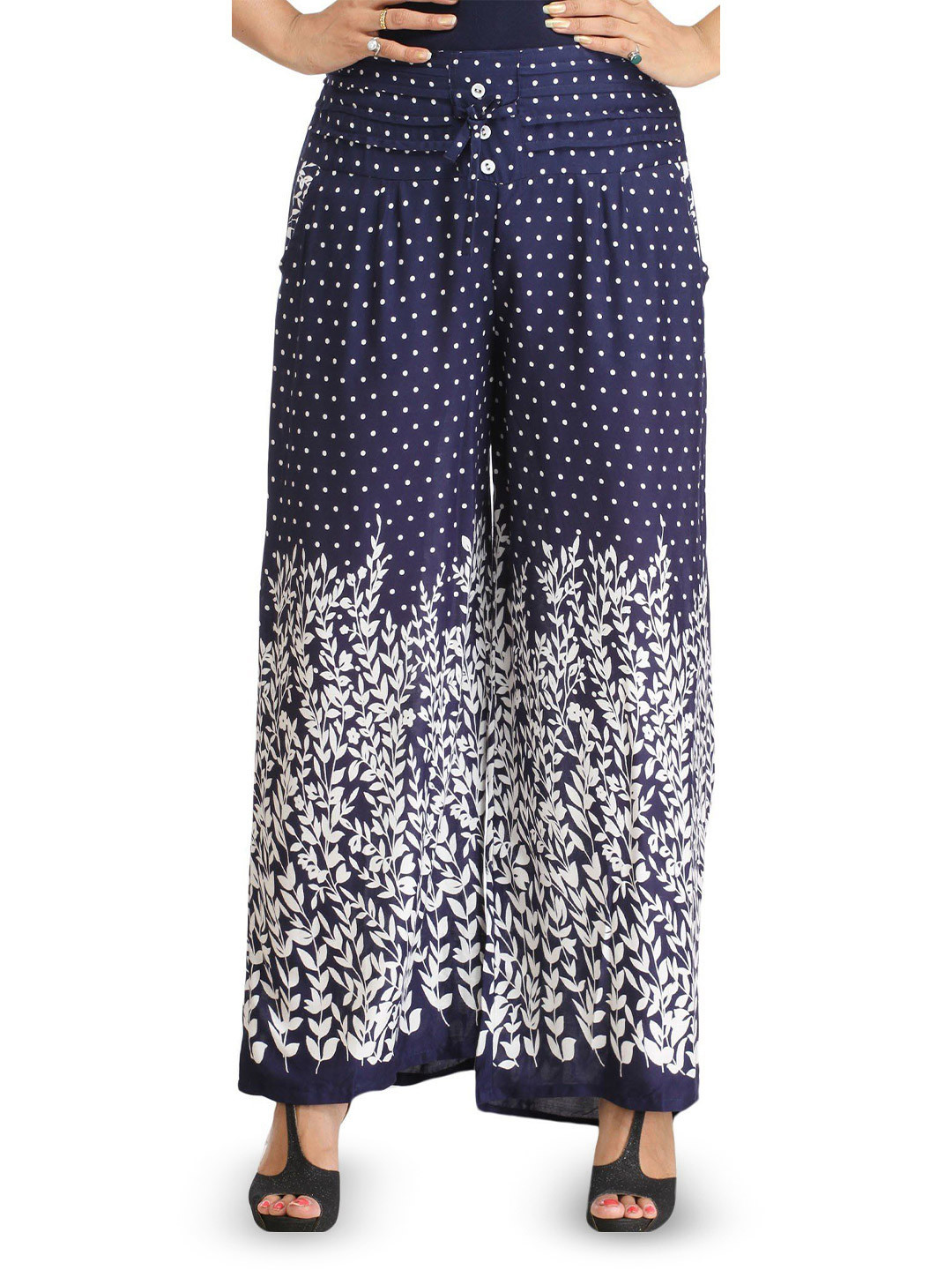 Exotic India Women Floral Printed Casual Palazzo Pants with Side Pockets