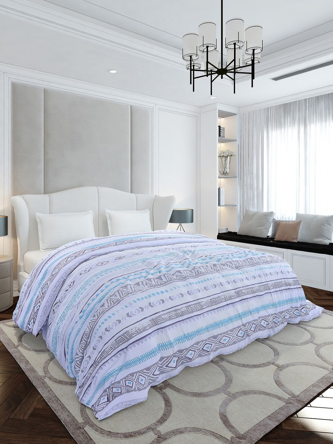 Monte Carlo Blue & White Geometric Mild Winter 210 GSM Double Bed Duvet Cover
