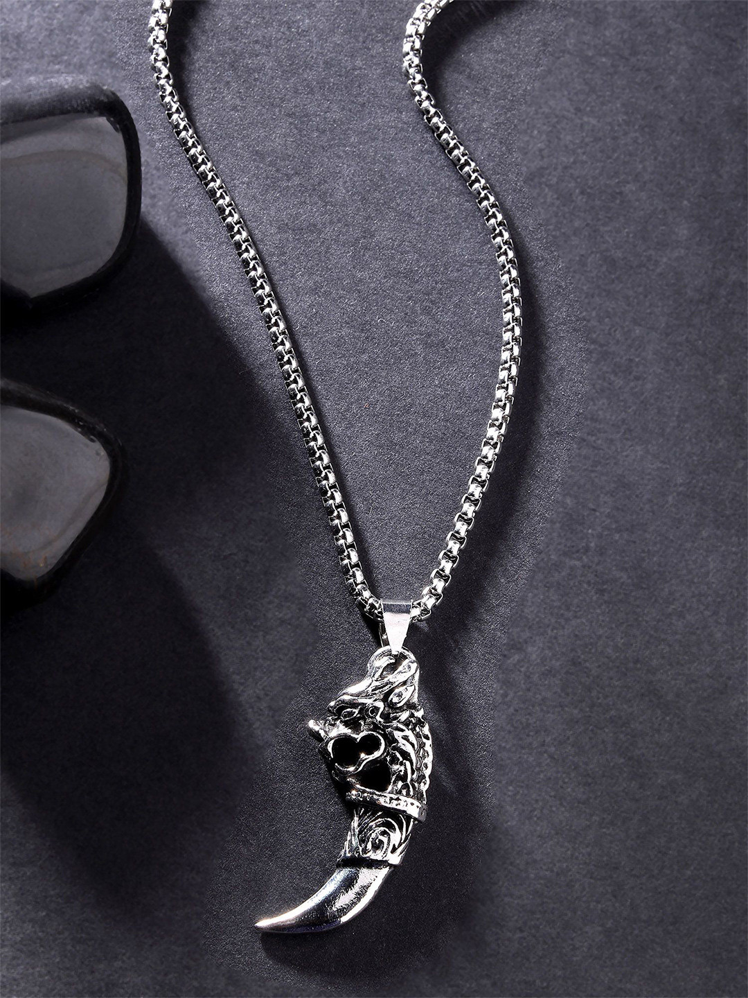 The Roadster Lifestyle Co Silver-Plated Stainless Steel Dragon Tooth Pendant With Chain