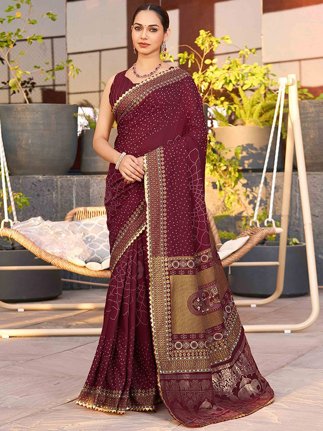 Peachmode Bandhani Silk Cotton Saree
