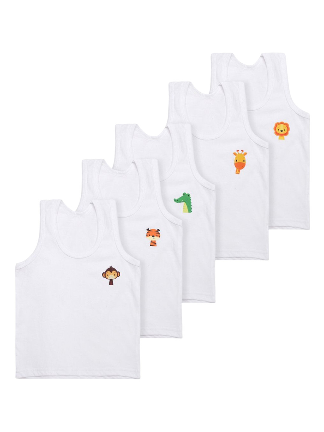 Superminis Infants Kids Pack Of 5 Printed Cotton Innerwear Vests