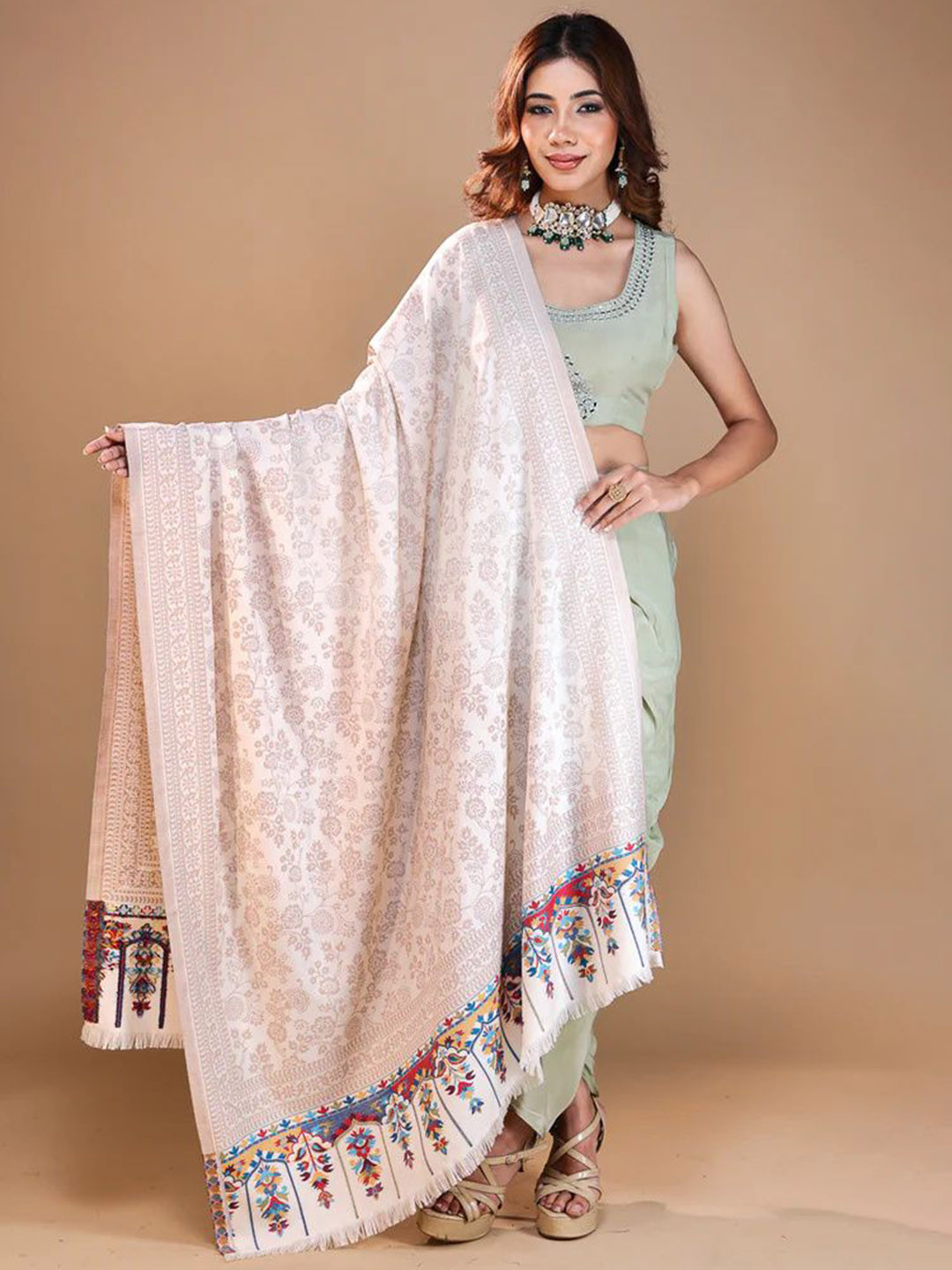 THE SHAWL STUDIO Palla Floral Woven Design Zari Shawl