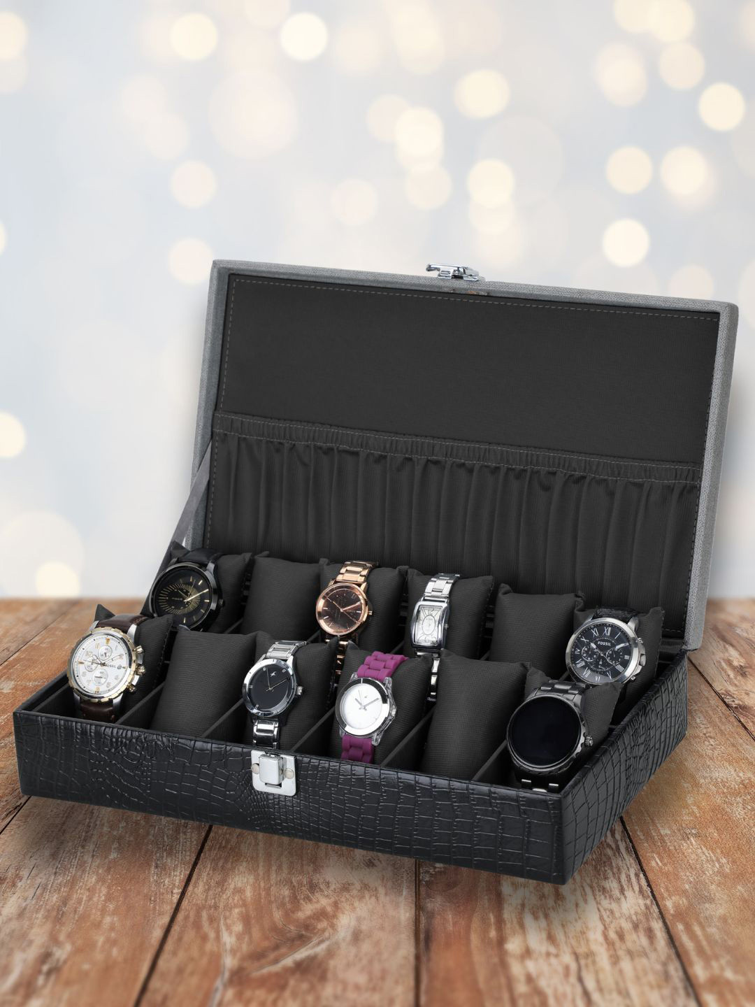 ZENWOOD Black And Grey 12 Slot Watch Organiser Box