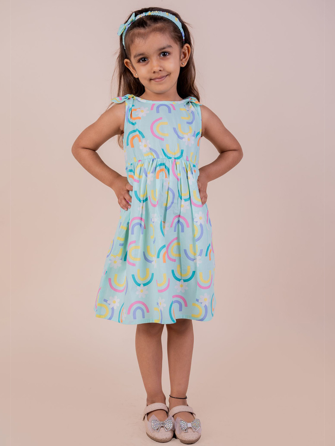 SNUGGLY MONKEY Girls Floral Print Fit & Flare Dress With Headband