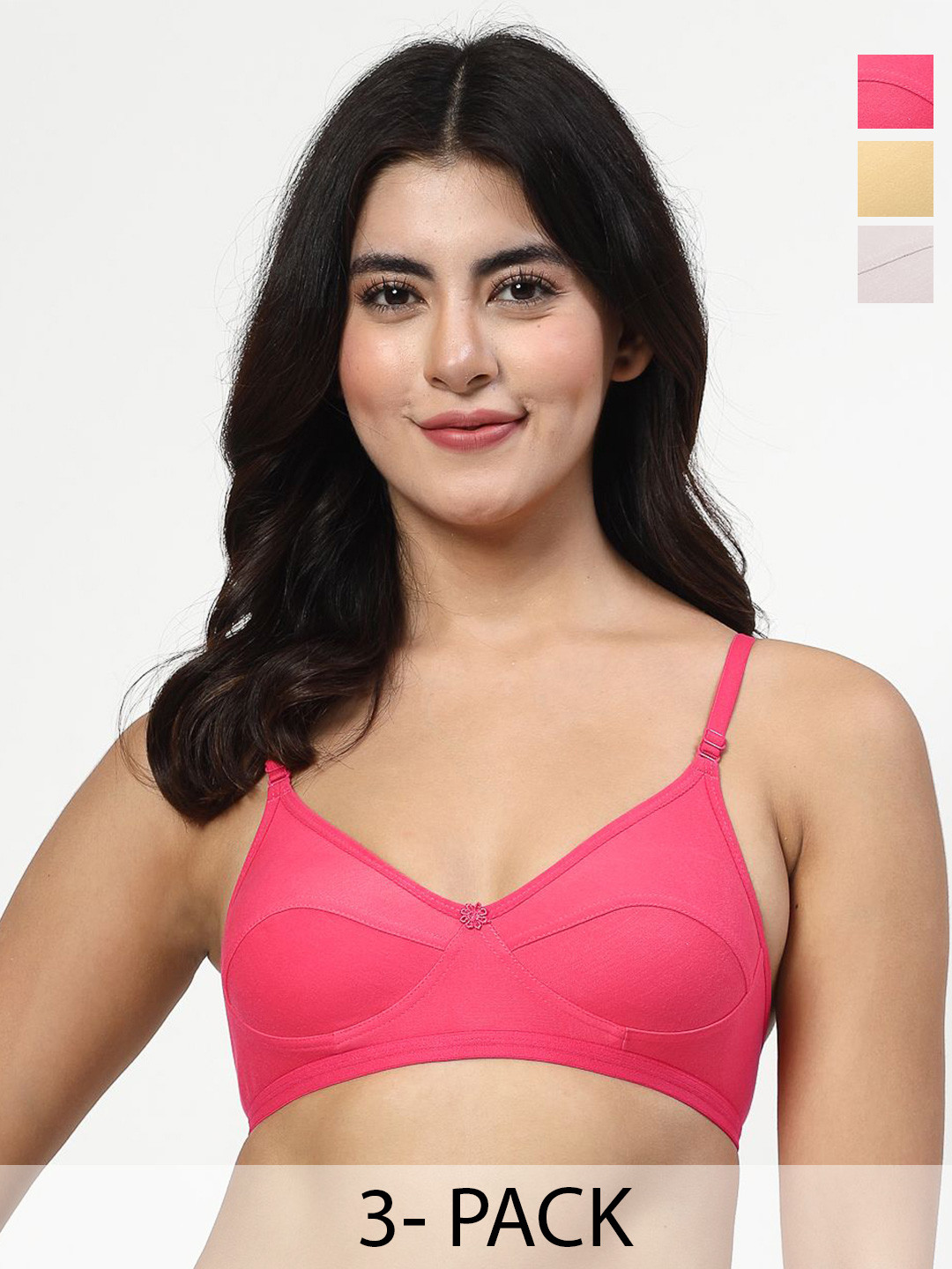 LILY Anpas Women Pack Of 3 Seamed Non Padded Full Coverage Bra