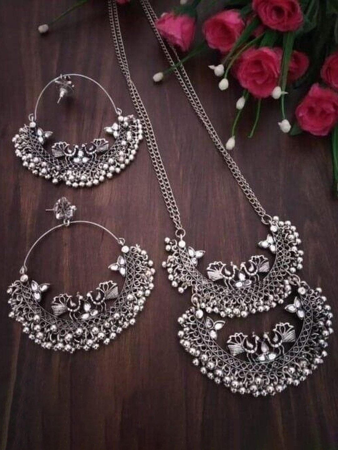 SZN Kundan Studded Mayur Oxidised Jewellery Set