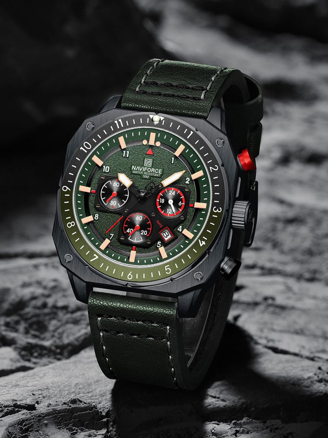 Naviforce Men Patterned Dial & Leather Bracelet Style Straps Analogue Watch NF8057_B GN GN