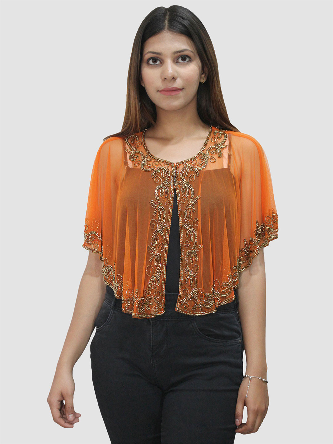 HAUTEMODA Women Embellished Net Cape Shrug